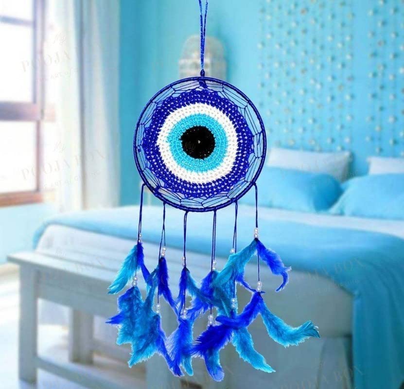 DAYMERA® Evil Dream Catcher for Home, Office, Shop & Godown Decoration for Remove Negative Effects, Vastu Product (Pack of 1, Blue & Small Size 3 inch)