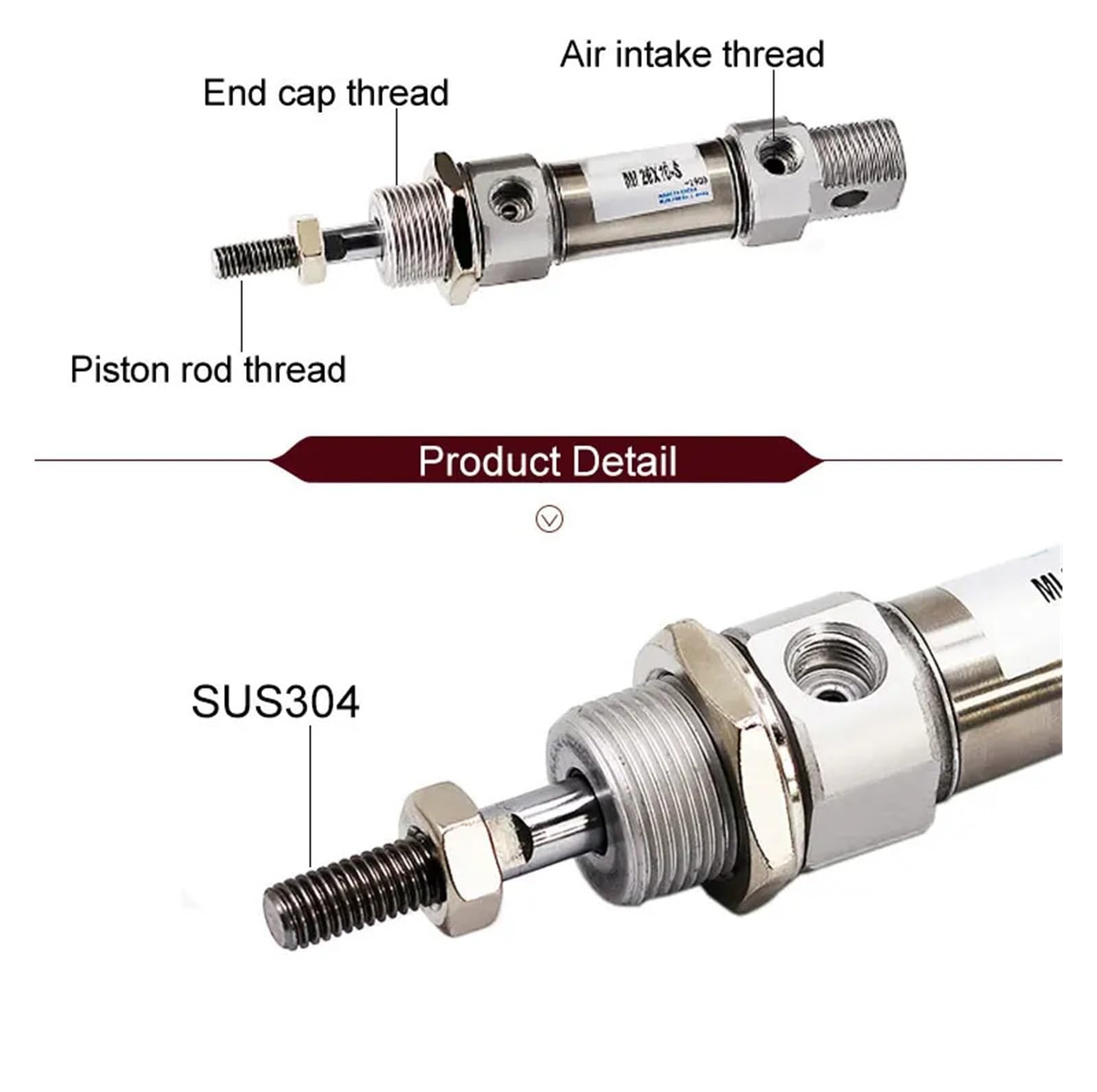 1 Stück MI10/12/16/20/25 Kleiner Pneumatikzylinder, Kolben 10 mm bis 150 mm, Hub aus Edelstahl, Doppelwirkung, Minizylinder (Storke 15, Bore 25)