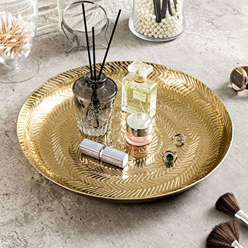 Mygift KIT3130BAS 13 Inch Round Deluxe Modern Etched Design Brass Tone Metal Serving Tray thumb #2