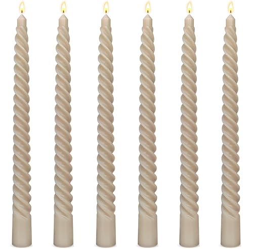 6 Pack 10 Inch Light-Mocha Spiral Taper Candles for Home