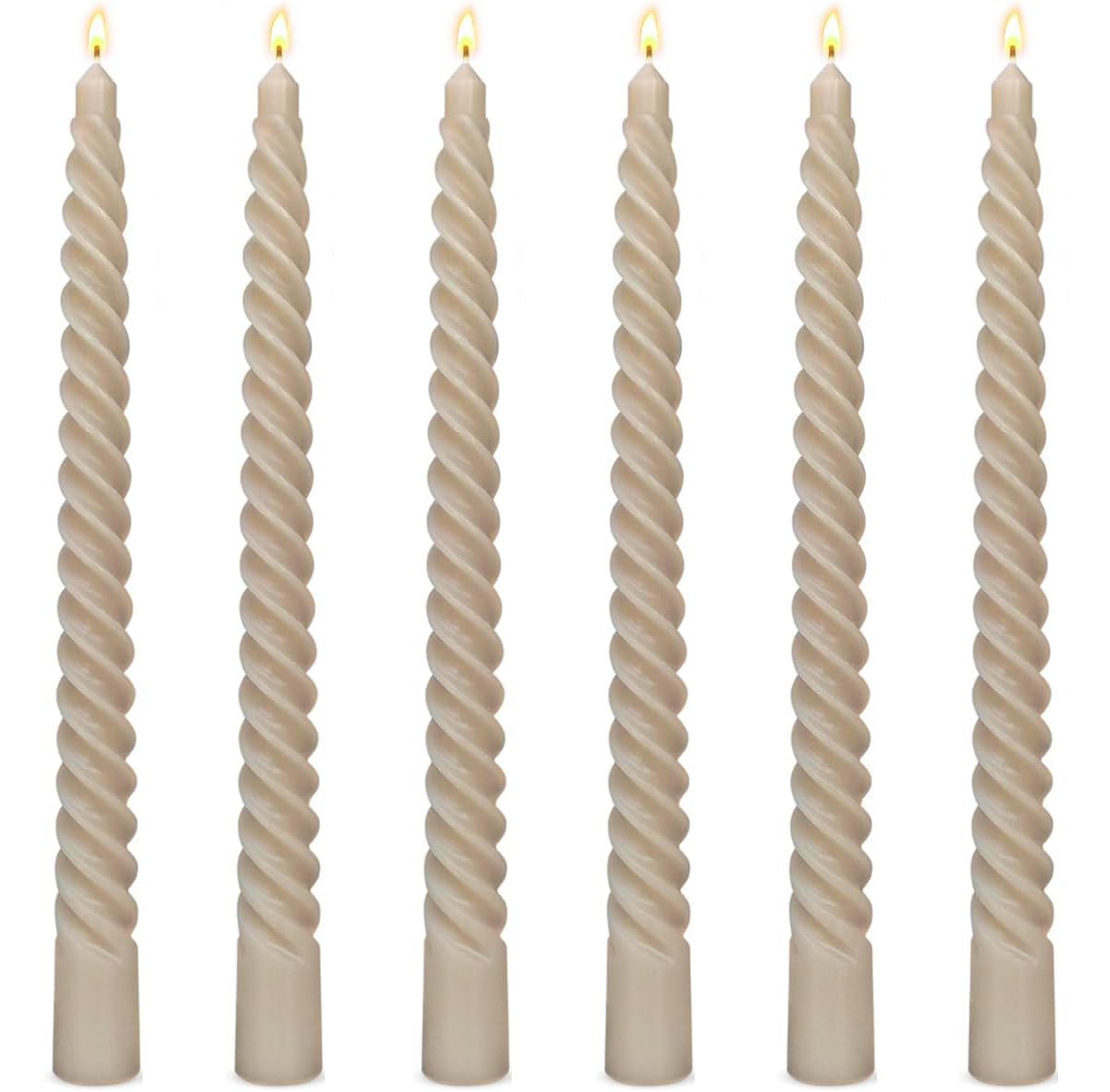 Photo 1 of 6 Pack 10 Inch Light-Mocha Spiral Taper Candles for Home Decor, Unscented Dripless Twisted Candlesticks for Weddings Dinner Holiday Decoration Formal Events