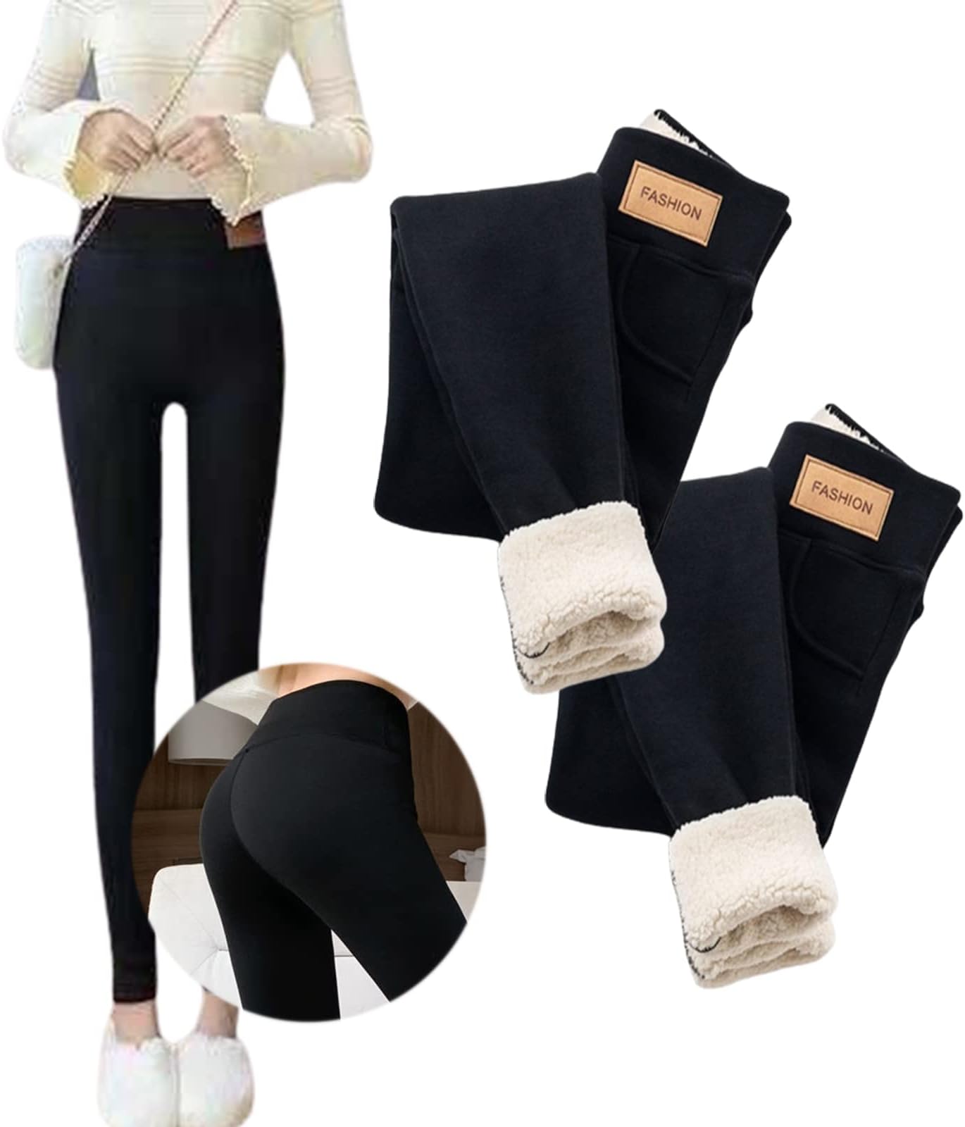 YUANDAN 2pcs Fleece Lined Leggings Women,Lanabella Slim Winter Leggings,Winter Thermal Leggings High Waisted Pants For Women