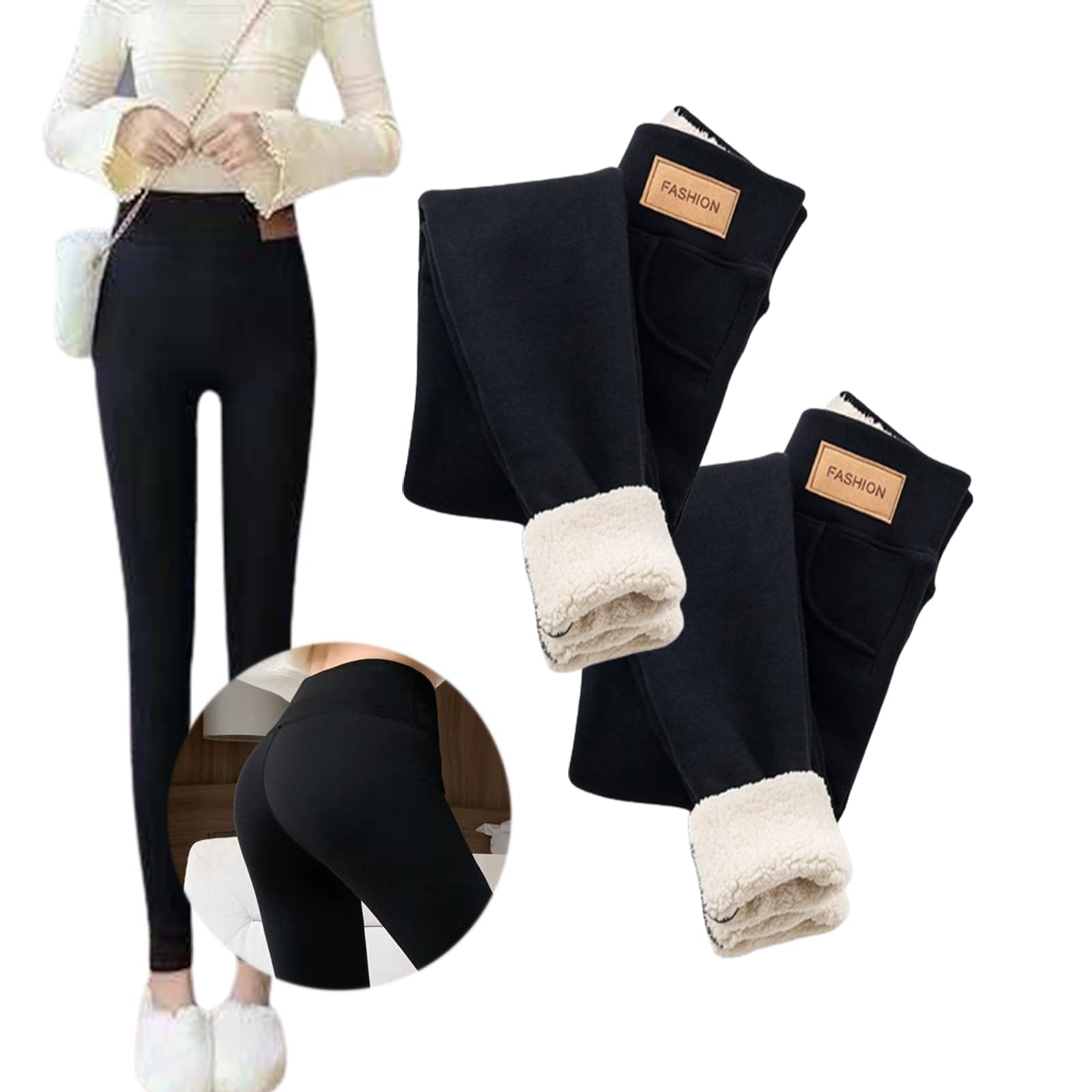YUANDAN 2pcs Fleece Lined Leggings Women,Lanabella Slim Winter Leggings,Winter Thermal Leggings High Waisted Pants For Women