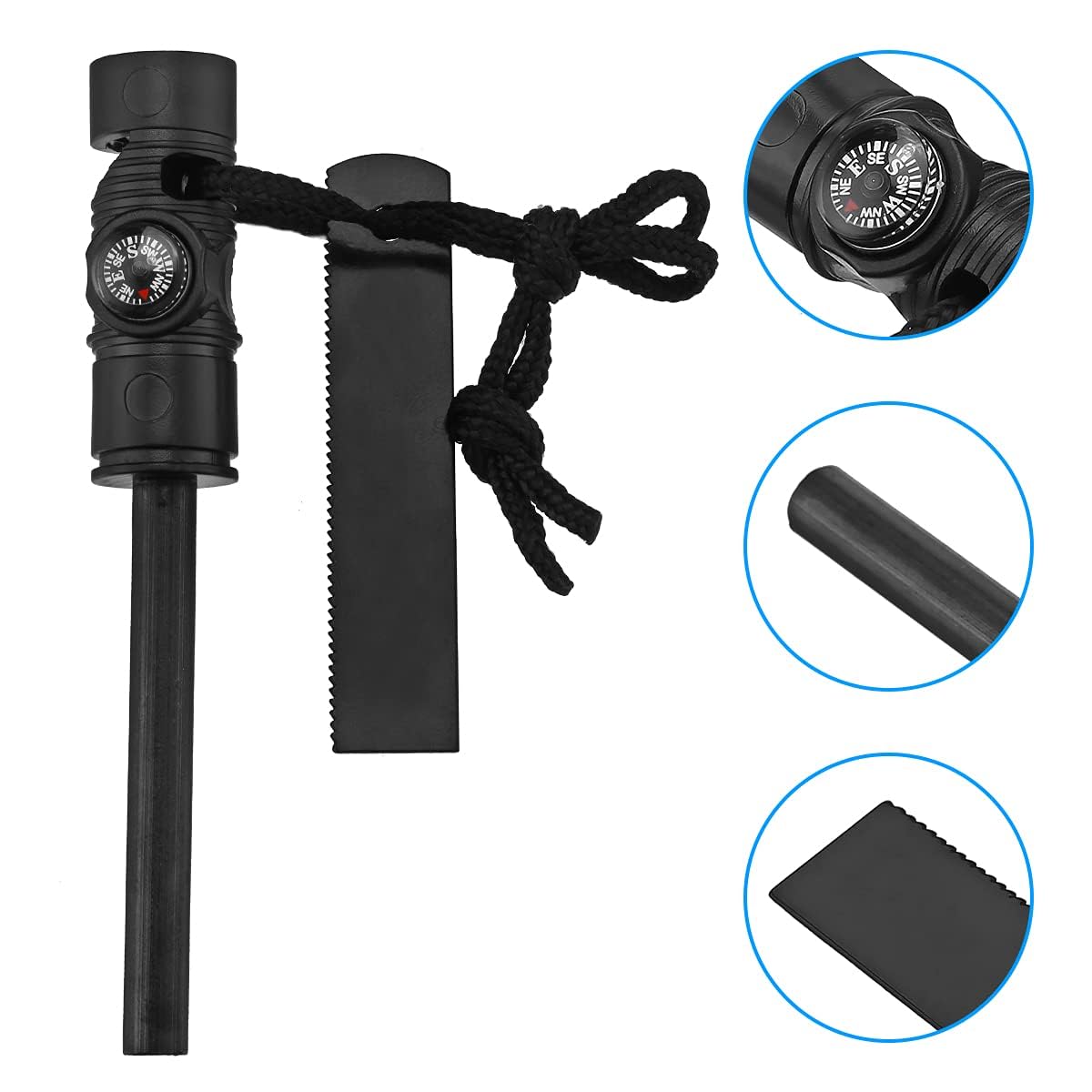 Feuerstarter mit Kompass, Paracord und Pfeife - Wasserdichtes Feuerstahl Survival Feuerzeug für Ihre Camping, Wandern und Rucksackreisen Ausrüstung Allwetter Magnesium Ferro Rod