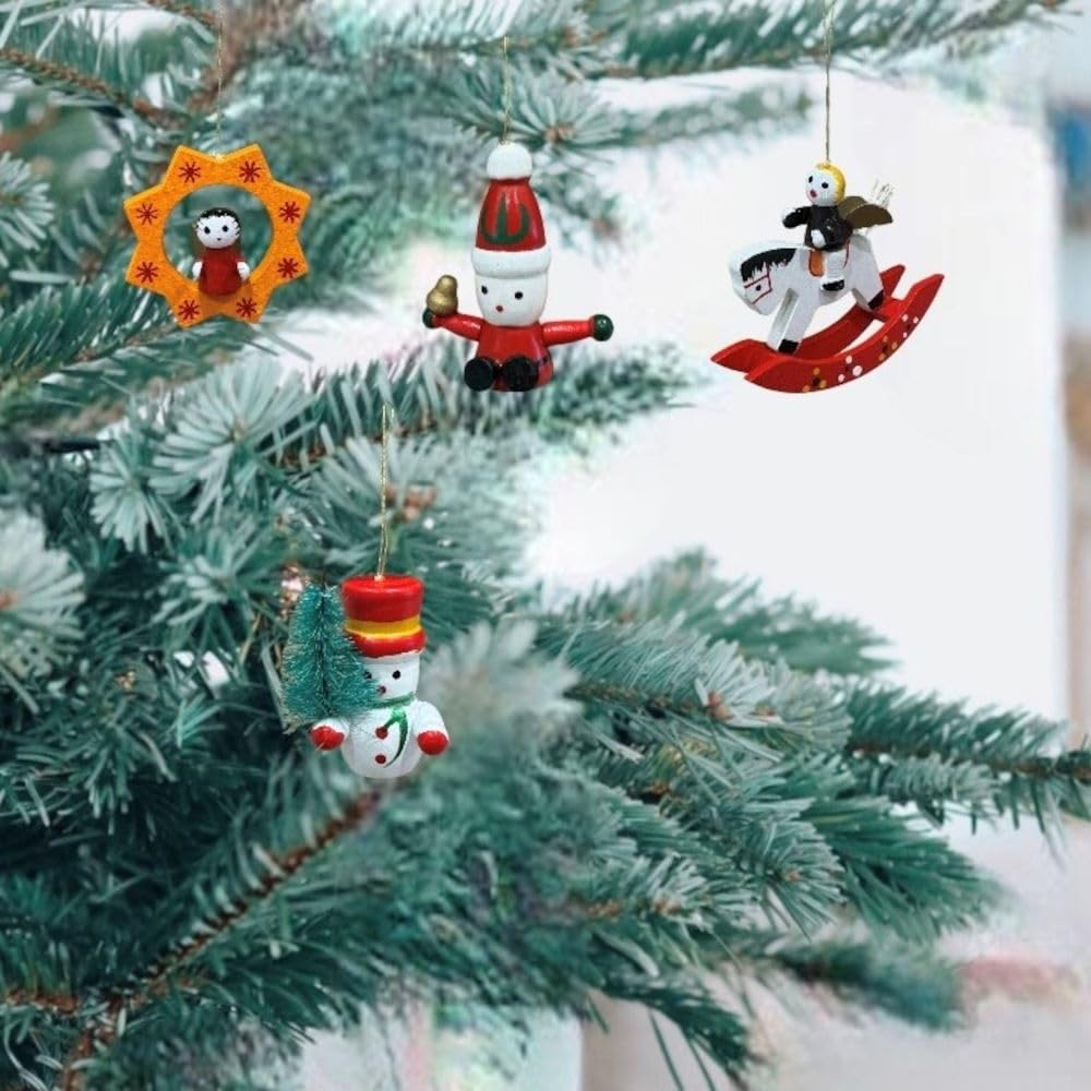 Gisela Graham Box Of 24 Mini Painted Wooden Christmas Decorations