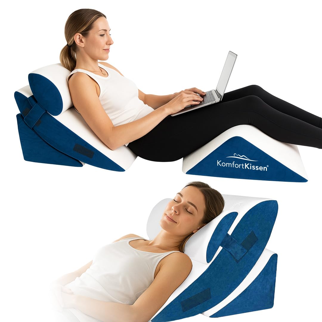 MKS Juego de 4 cojines de cuña | Cojín ergonómico para espalda y piernas | Cojín de cuña para cama y sofá con funda lavable | Cojín de lectura para casa y relajación