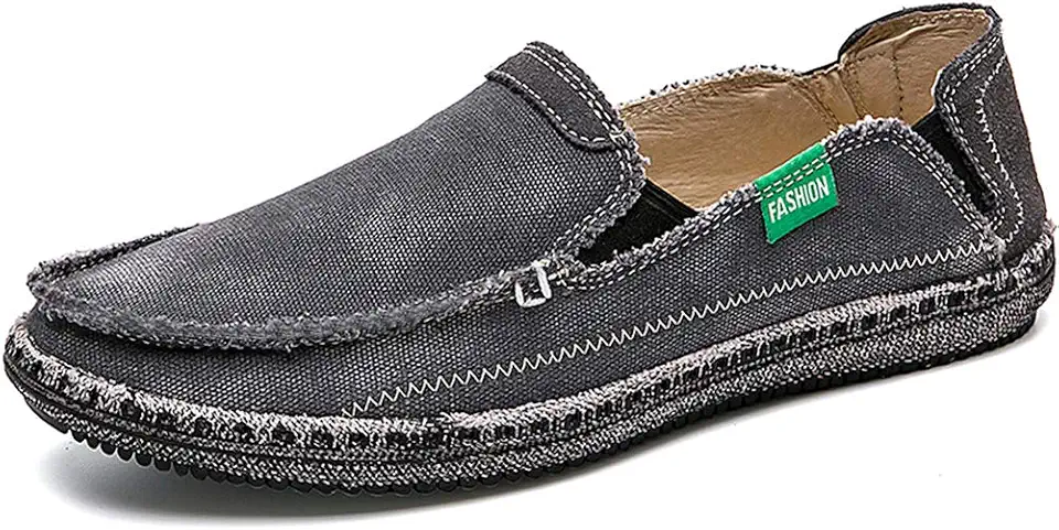 CASMAG Men's Casual Cloth Shoes Canvas Slip on Loafers Leisure Vintage Flat Boat Shoes