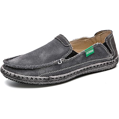 CASMAG Men's Casual Cloth Shoes Canvas Slip on Loafers Leisure Vintage Flat Boat Shoes