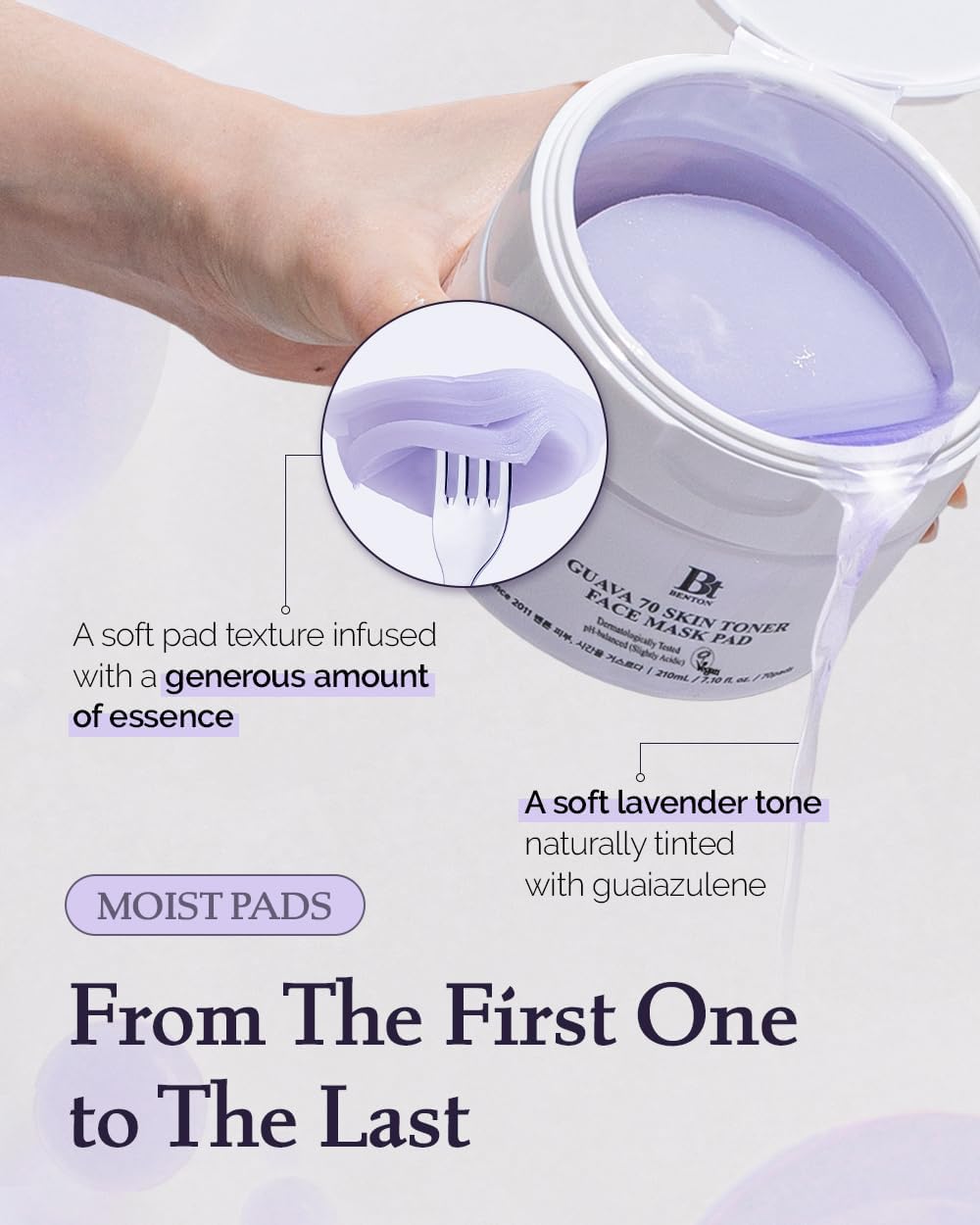 BENTON Guava 70 Skin Toner Face Mask Pad Moisturizer Hyaluronic Acid Soothing Calming Relief Pore Care for Dry Sensitive, All Skin Types Dewy Luminous Skin, Non-Drying Toner Pads, Korean Skin Care