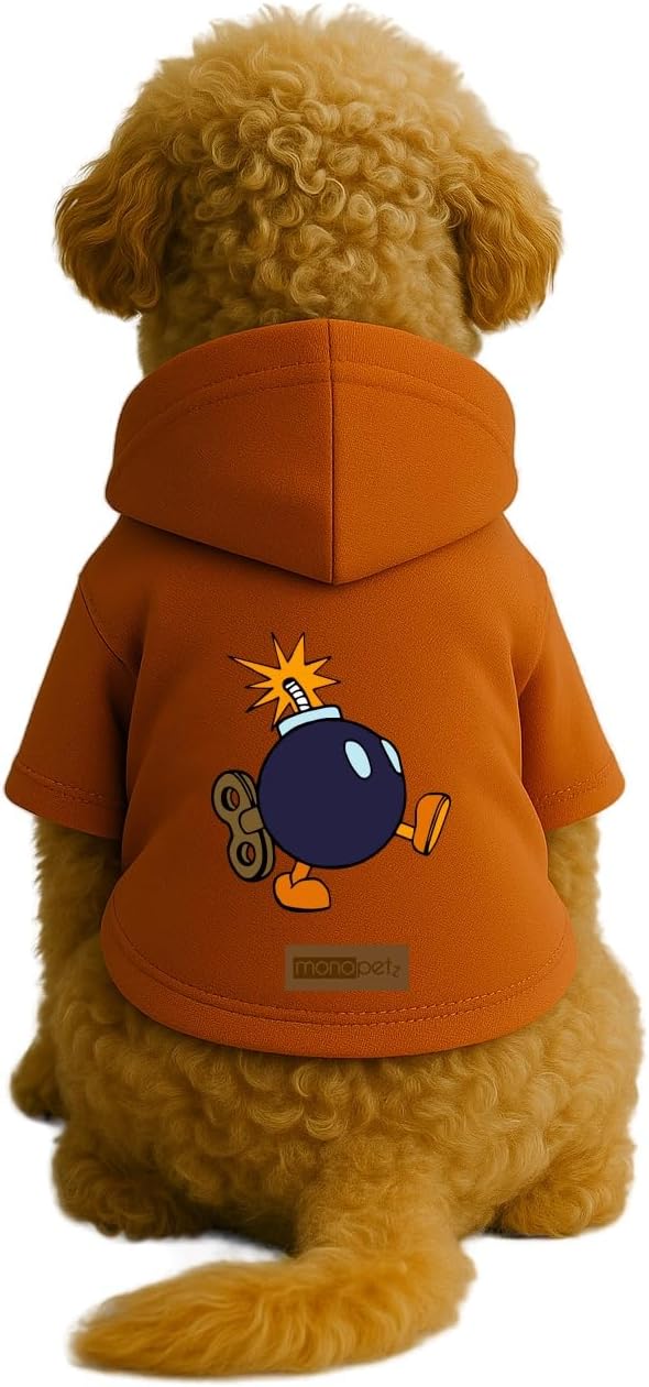 Baskılı İçi Polarlı Köpek ve Kedi Kıyafeti & Elbisesi - Turuncu Renk Kapüşonlu Hoodie B3842, M