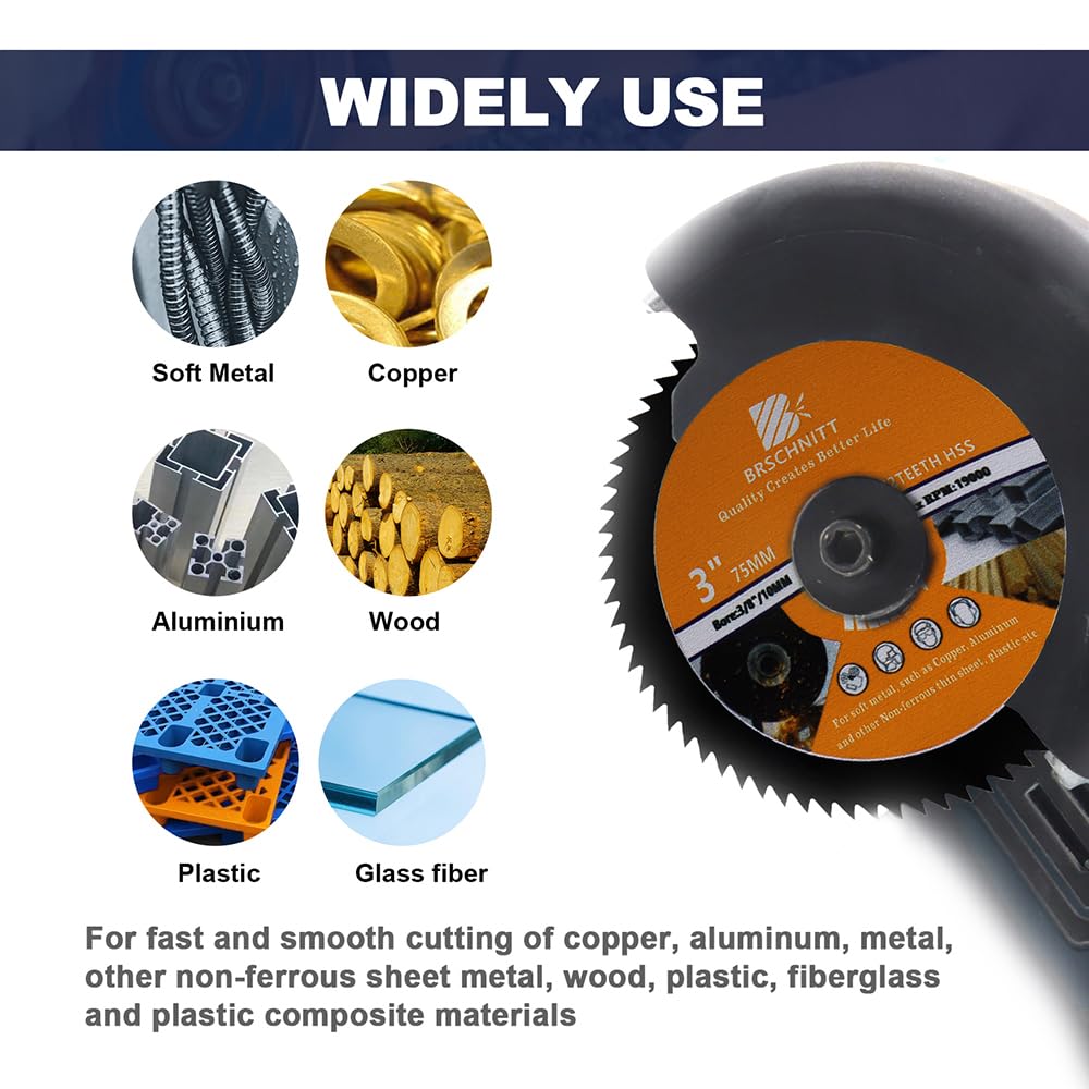 HSS Circular Saw Blade 3inch - BRSCHNITT 10pcs 72T 10mm Bore Cutting Discs for Wood, Copper, Aluminum, Plastic and Soft Metal