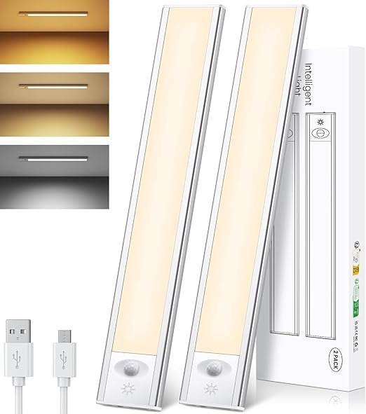 TNMOO 84LED Bewegingssensorlampen Voor Binnen, 2 Stuks Keukenverlichting Onder Kast, Dimbare Kastverlichting Met 3 Modi, Magnetische Kledingkastverlichting Oplaadbaar Voor Kast, Kast, Keuken, Trap, Hal