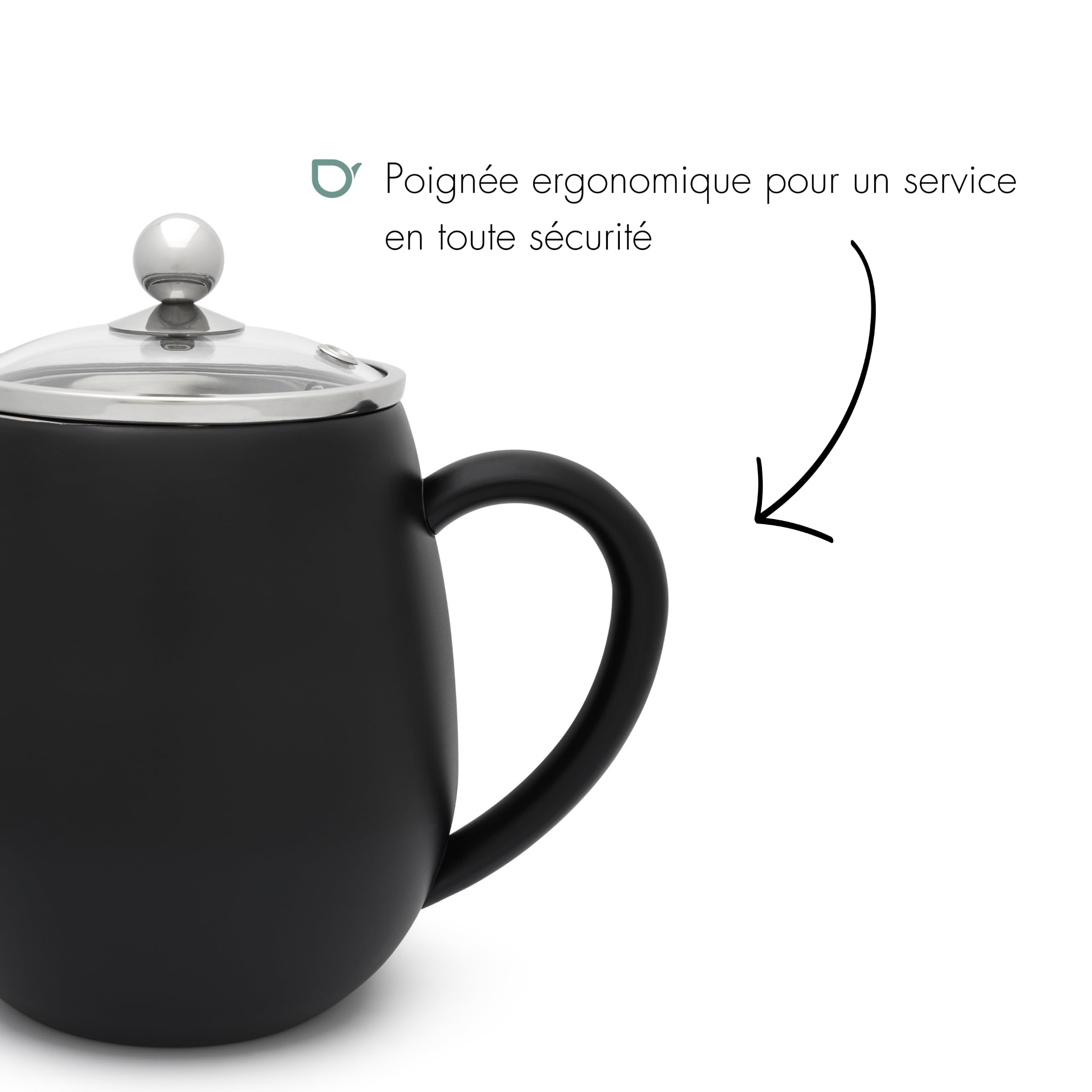 Bredemeijer Theiere Avec Infuseur, Filtre à Thé Inox, 1,1 Litres - Noir | Théière avec Infuseur Double Paroi, Théière Isotherme 1h, Couvercle en Verre, Filtre à Thé et Bec Anti-Goutte