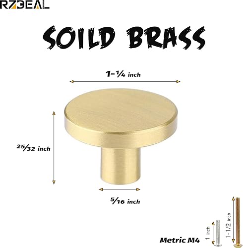 Miniatura 6 de RZDEAL Pomos para gabinete, pomos redondos de latón macizo para cajones y cajones, manijas decorativas simples para puertas de gabinete de cocina