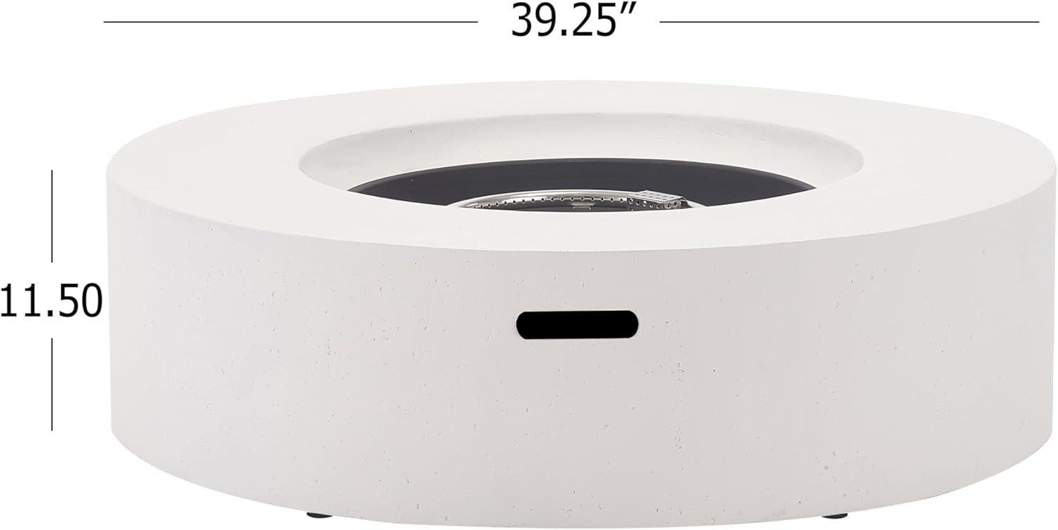 Christopher Knight Home Shila Outdoor Propane Fire Pit Table with Lava Rock, No Assembly MGO Tank Table for Patio/Deck, 50000 BTU, Round Tabletop Fire Pit Outdoor, Modern Patio Fire Table, White