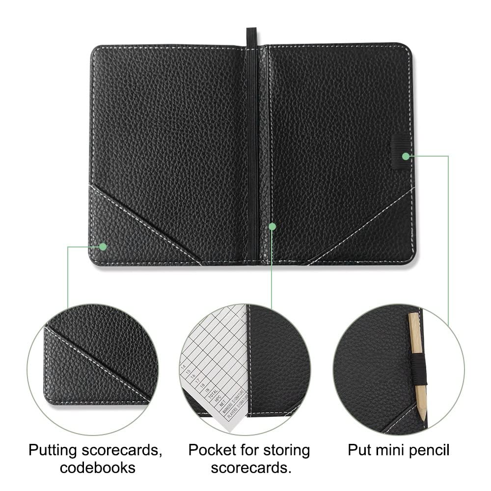 MiOYOOW Soporte de tarjeta de puntero de golf de piel, accesorios de golf portátiles de soporte de libro de distancia de golf para Notación de juego de Golf