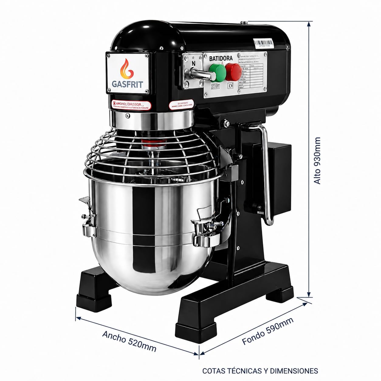 Amasadora Planetaria Profesional Industrial, Batidora de Pie 10L, 20L, 30L y 40L, 3 Velocidades, Acero Inoxidable, Gancho, Paleta y Varillas, Para Panadería y Pastelería