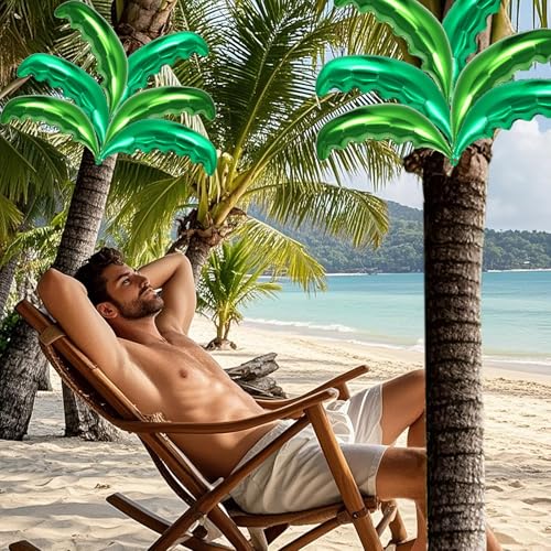 Image of 12 Pcs Palm Tree Leaves Balloons,Hawaiian Tropical Green Leaf Balloons,Foil Coconut Tree Leaves Balloon for Birthday Baby Shower Hawaii Luau Tropical Beach Party Supplies