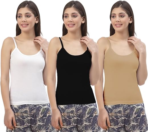 HAP Women’s 100% Cotton Camisole | Comfortable Innerwear for Daily Use | Pack of 3 | Multicolor