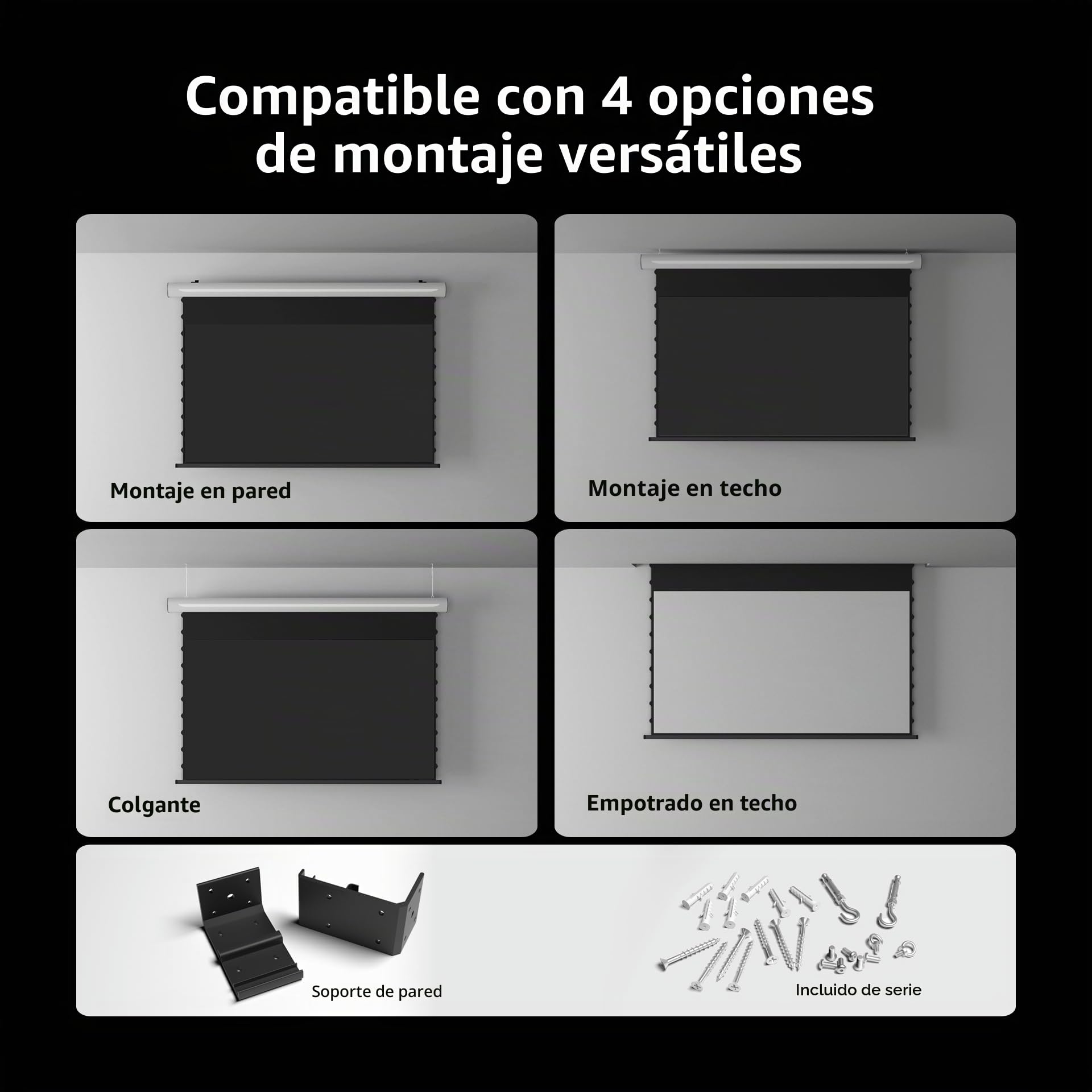 FlowArc Pantalla de Proyección 100 Pulgadas, Eléctrica Motorizada, Black Crystal 4K ALR, Montaje en Pared y Techo, Compatible con Proyectores ST/LT (No UST), para Ambientes Luminosos