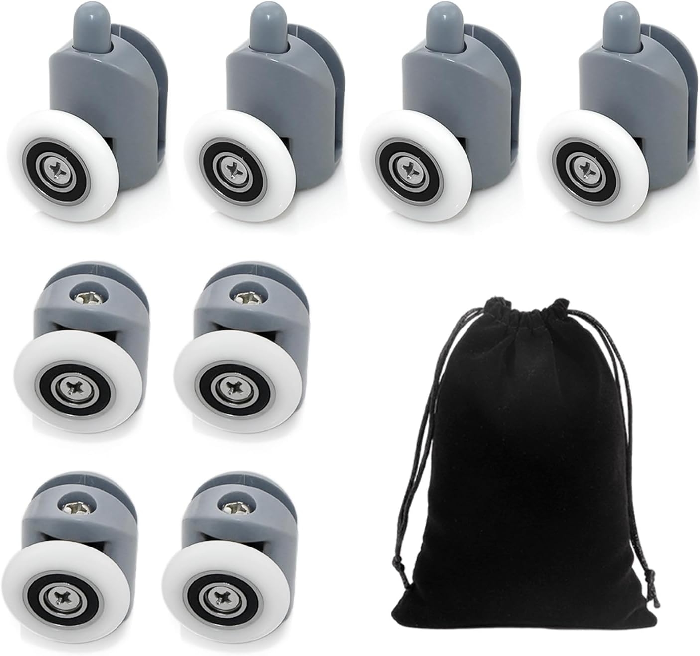 Set of 8 Shower Door Rollers with 1 Storage Bag, Adjustable Rollers, Shower Door Rollers, Double