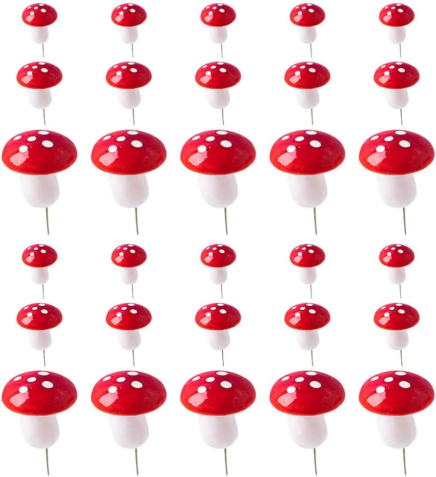 TOYANDONA Mushroom Decor Mushroom, 30pcs Red Foam Mushrooms Cupcake Toppers Cake Picks Mushrooms for Party Decorations Micro Landscape Bonsai Craft Decor Miniature Figurines