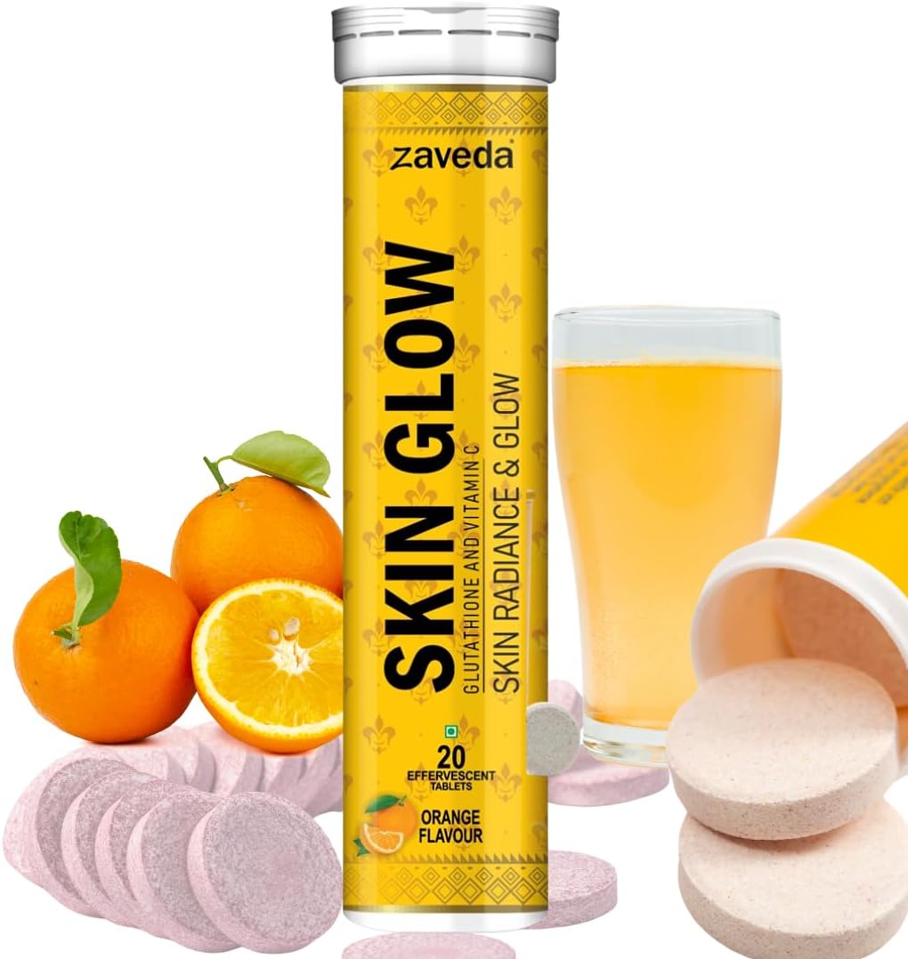 Glutathione Tablets for Glowing Skin | 20 Effervescent Tablets with L-Glutathione,Vitamin C, N-Acetyl L-Cysteine | Antioxidant & Skin Supplement | Orange Flavour.. (20)