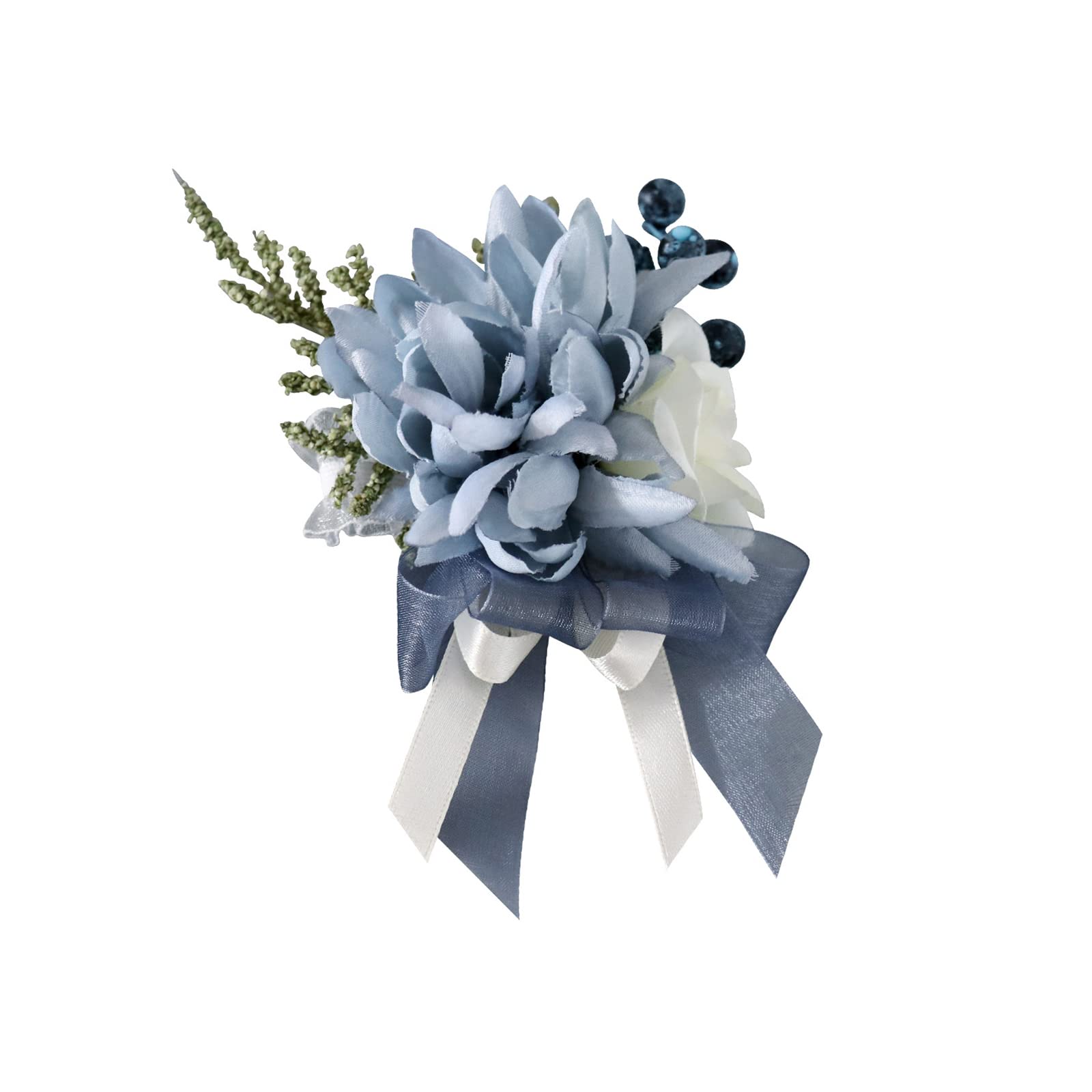 ZYLLZY 2Pcs Wedding Wrist Flower Set,Artificial Haze Blue Boutonniere Wrist Flower with Silk Flower Berry and Ribbon Decoration for Bride and Groom Prom Wedding Ceremony - Image 3