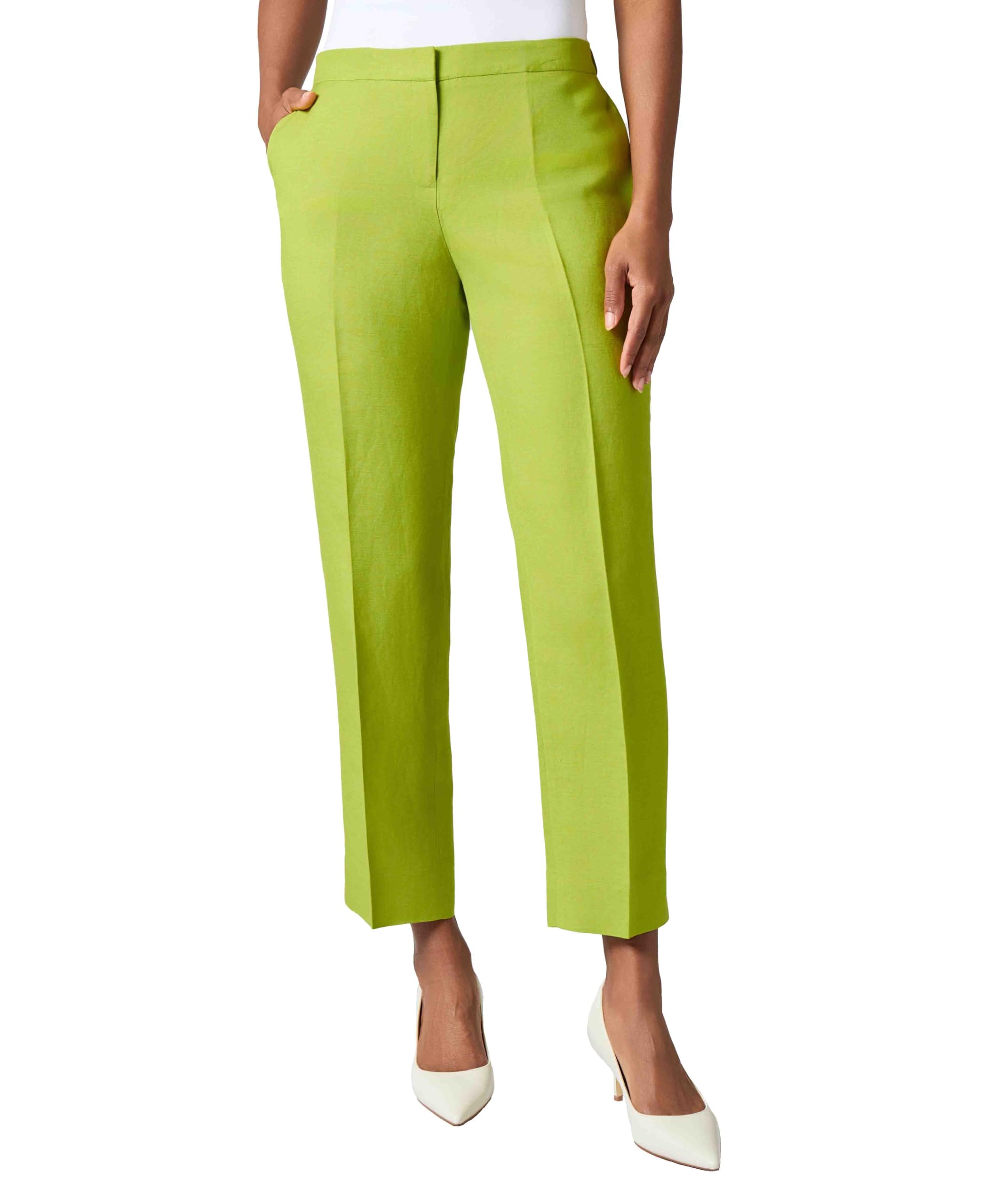 Kasper Womens Fly Front Elastic Back Pant W Side Slit