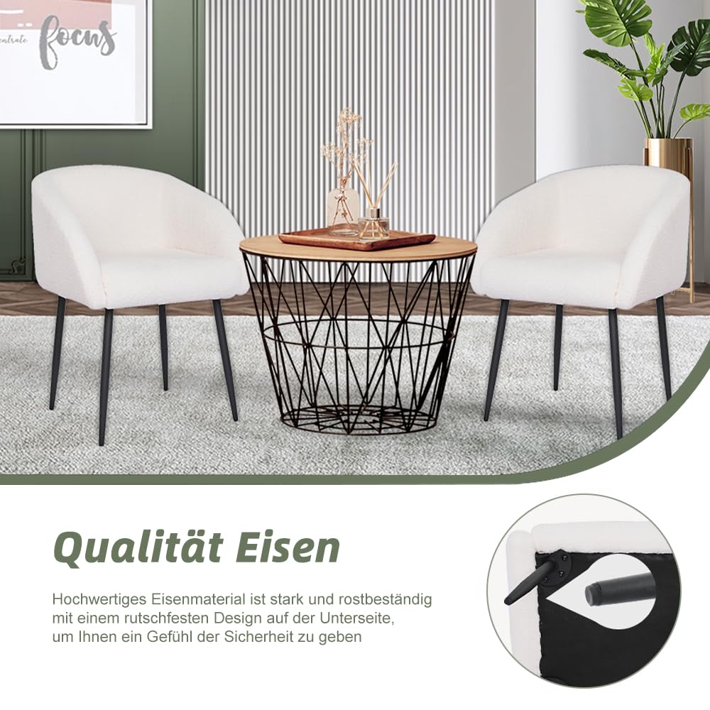 Mingone Sessel Lounge Loungesessel für Wohnzimmer Lammwolle Polsterstuhl Stuhl mit Armlehnen Cocktailsessel Modern Schwarz Metallbeinen für Schlafzimmer Last bis 120 kg, Weiß