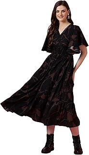 sheetal associates Women's Maxi Geometric Print Crepe Flared Sleeve Casual Dress-picture-19