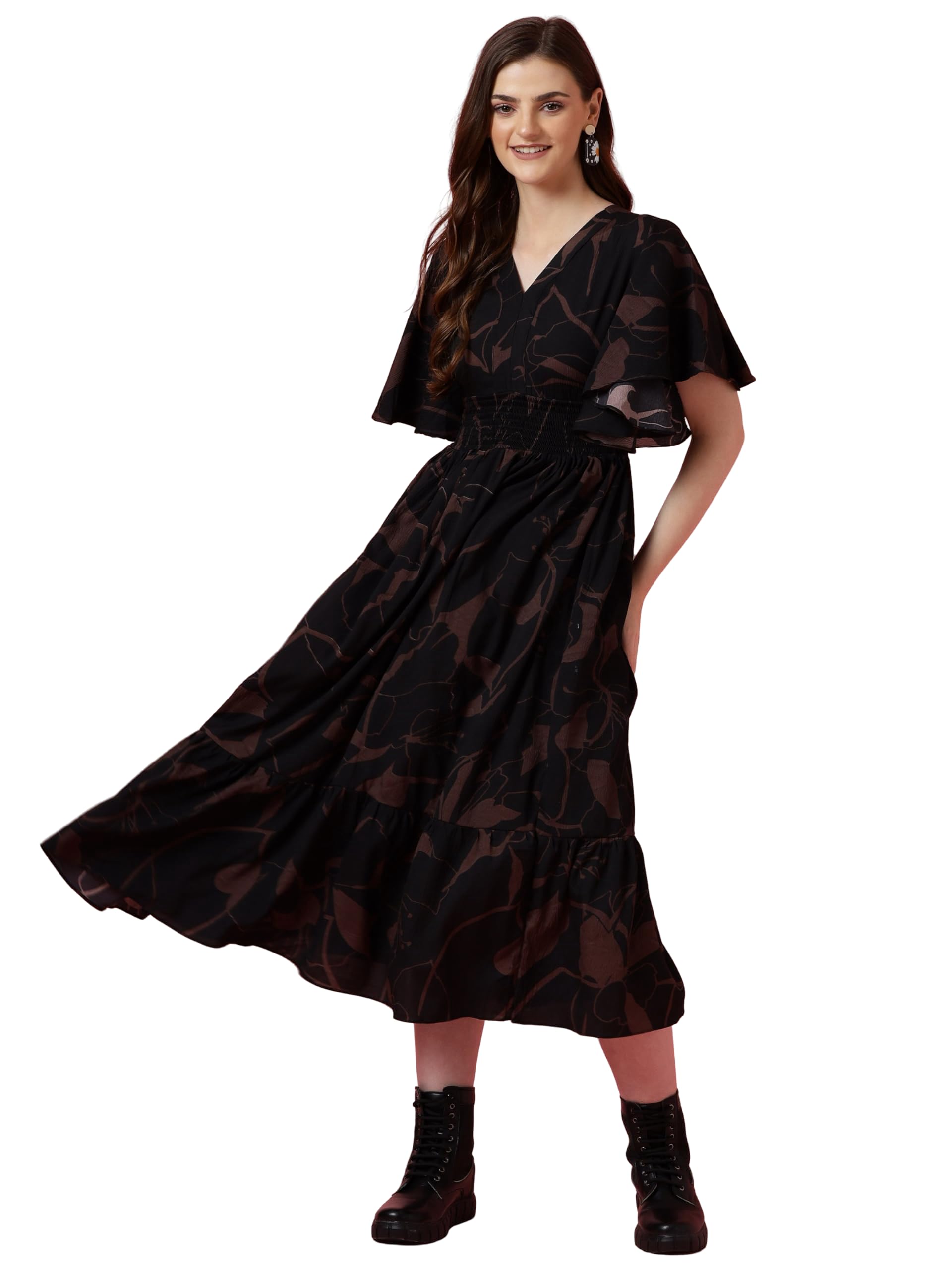 sheetal associates Women's Maxi Geometric Print Crepe Flared Sleeve Casual Dress-picture-14
