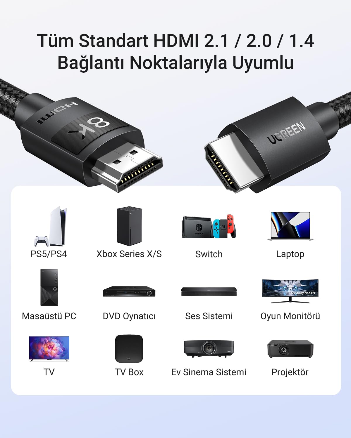 UGREEN 8K HDMI Görüntü Aktarma Kablosu, 1,5 Metre, 40179