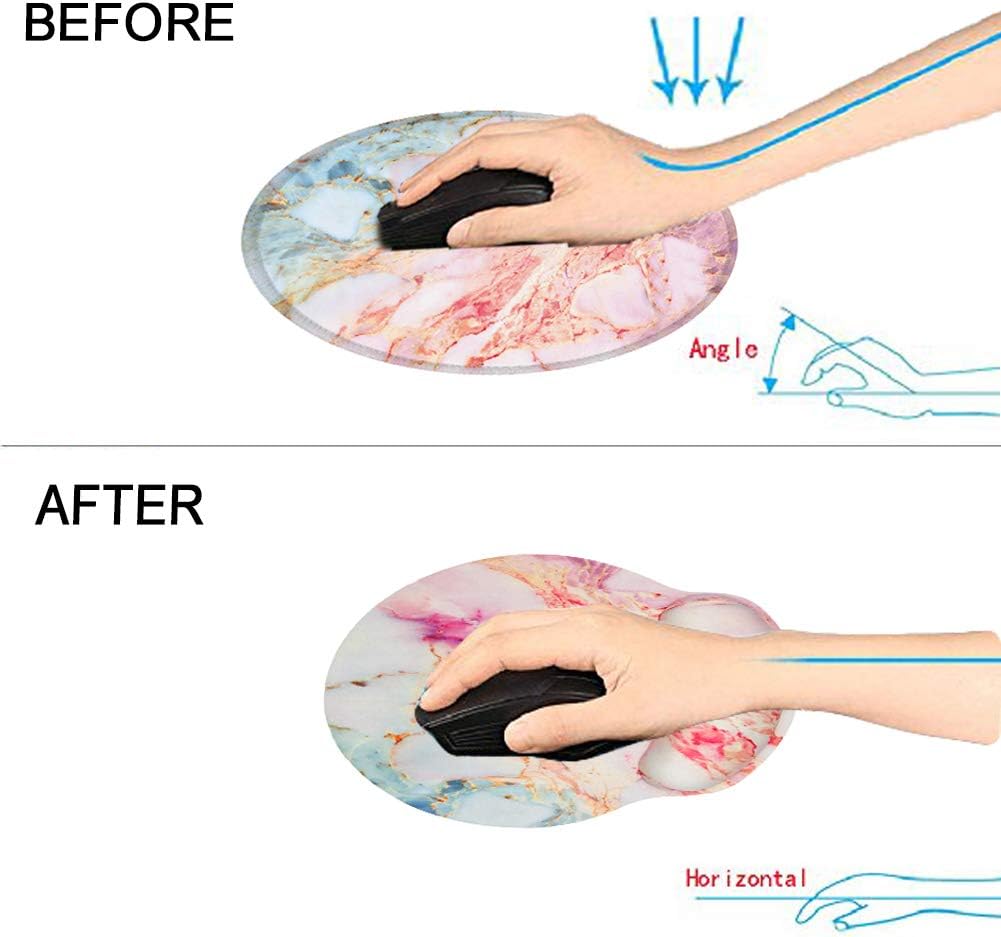 Memory Foam Mousepad with Wrist Support Design Ergonomic Mouse Pad Comfortable Wrist Rest Non-Slip PU Base Mouse Mat (Marble Pink)