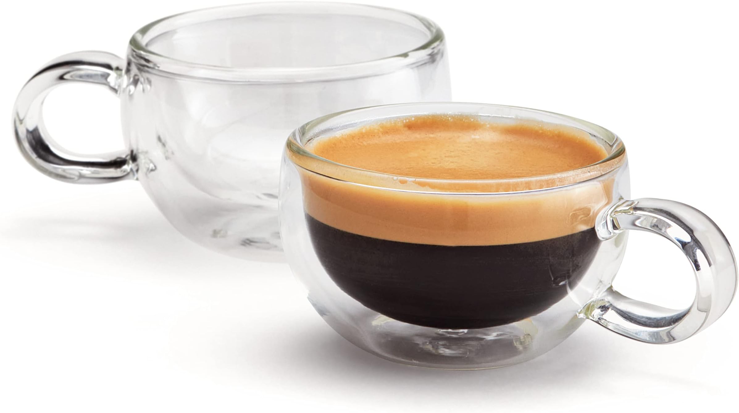 Judge Form Set of 2 Espresso Glass Coffee Cups with Handle, Hollow Vacuum Sealed, Hand Made, Heat Resistant, 75ml Espresso Cup