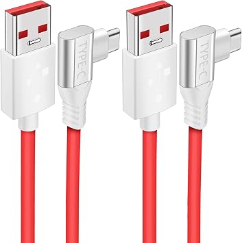 COOYA USB C Cable 80W SUPERVOOC Charging for OnePlus 13 13R 12 Open 11 10 Pro/Nord 4 + Right Angle 6ft Warp Dash Charge Cable for OnePlus 8 Pro 7 6, 2-Pcs USB A to Type C Fast Charge Data Transfer Cor