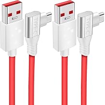 COOYA USB C Cable 80W SUPERVOOC Charging for OnePlus 13 13R 12 Open 11 10 Pro/Nord 4+2-Pcs Right Angle 6ft Warp Dash Charge Cable for OnePlus 8 Pro 7 6, USB A to Type C Fast Charge Data Transfer Cord