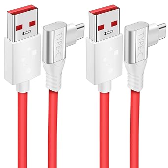 COOYA 2-Pcs USB C Charging Cable 80W for Super-vooc Charging for OnePlus 15 13 12 Open 11 10 Pro Right Angle for Warp-Charging Cable for OnePlus 8 Pro 7, USB A to Type C Fast Data Transfer Cord, 6ft