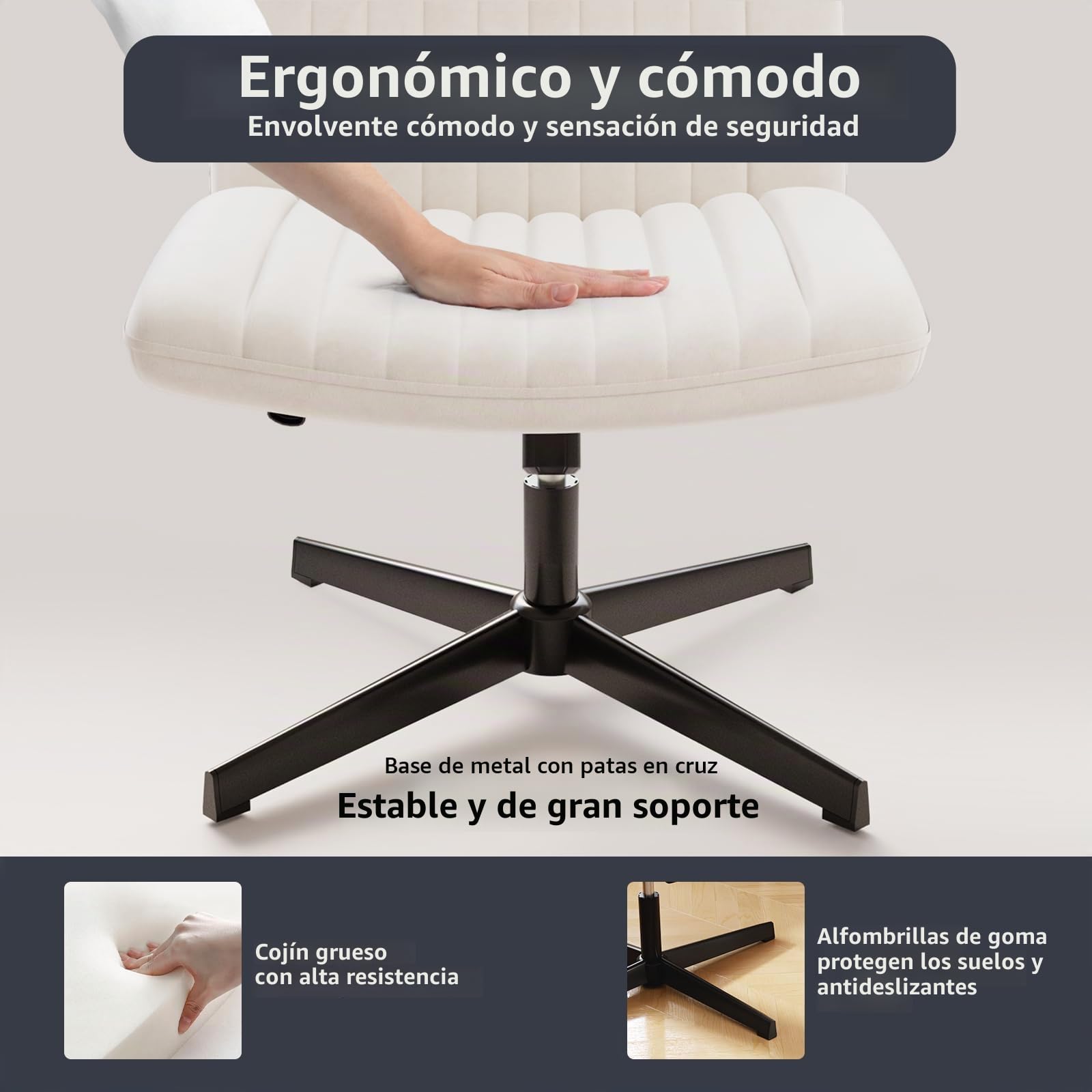naspaluro Silla de Oficina, Silla de Escritorio sin Reposabrazos Beige | Altura Ajustable, Función Mecedora, Silla Giratoria sin Ruedas Escritorio Tela, Silla de Maquillaje Adecuada para el Hogar