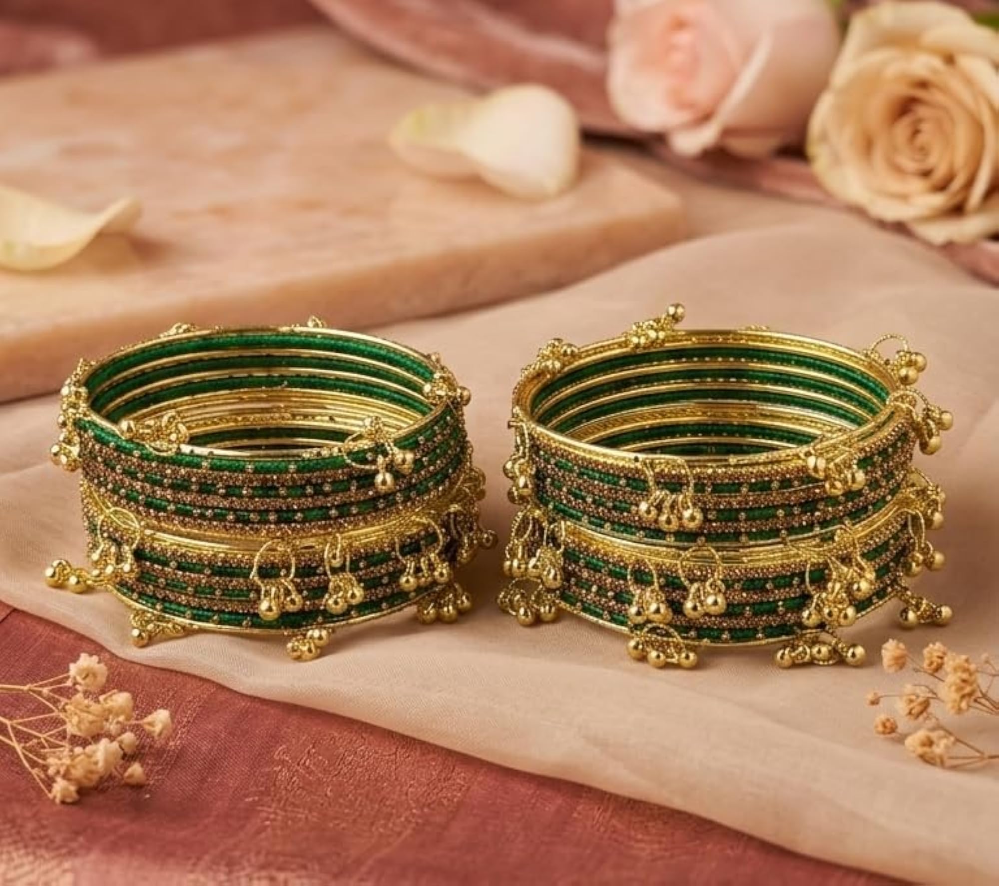 Alloy Bangle Set with Ghungroo & Goti Stone Work