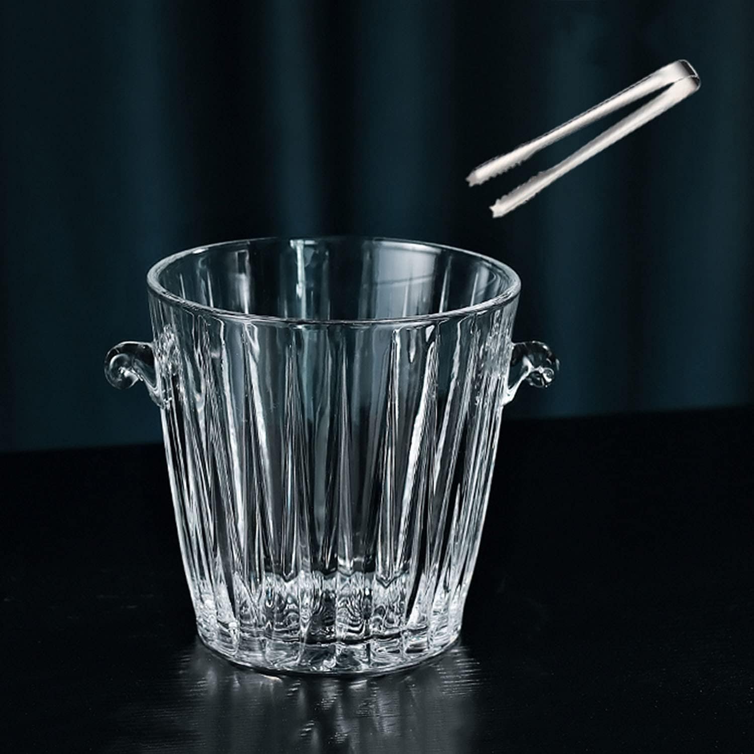 アイスバケツ、ハンドルとトング付きガラス製アイスバケツ、ホームバーレストラン用飲料クーラーバケツ、クリア、シャンパン/ワイン/ビール