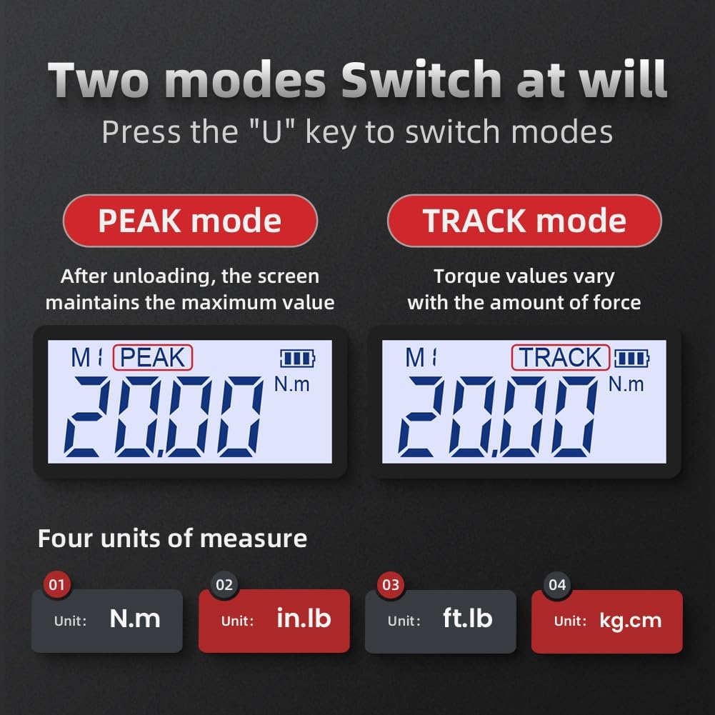 3/8 Inch Drive Digital Torque Wrench(2.2-44.2 ft-lbs./3-60Nm), Accurate to ±2% Dual Direction, Electronic Torque Wrench Set with Buzzer and LED Flash Notification for Bike Bicycle