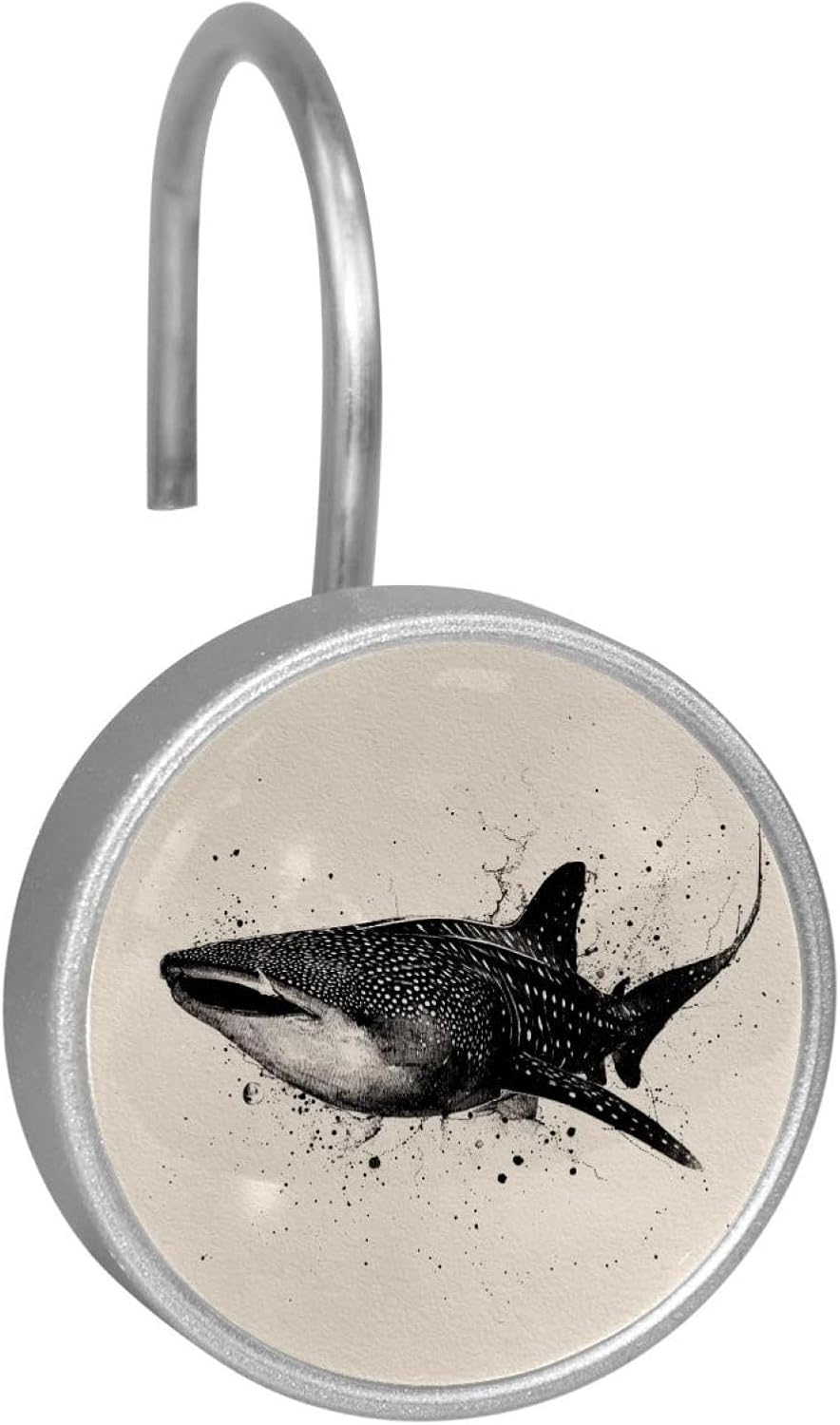 Set of 12 Shower Curtain Hooks, Shower Curtain Rings Crystal Glass Decorative Bathroom Hook, Sea Animals Whale Sharks (4)
