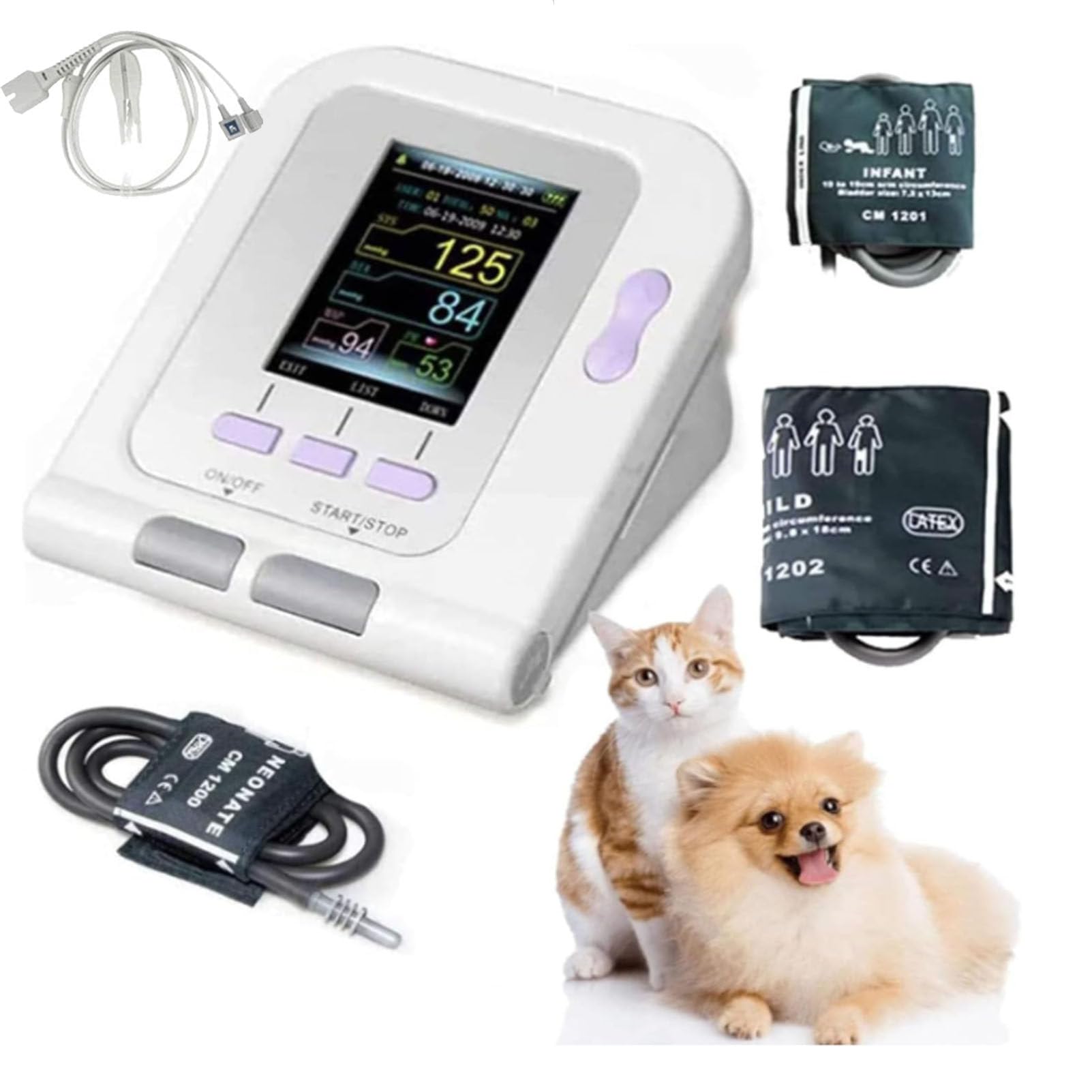 Tensiómetro veterinario digital con brazalete, tensiómetro para perros, gatos y mascotas, esfigmomanómetro electrónico con 3 modos y 3 brazaletes, para uso doméstico y monitor de frecuencia cardíaca