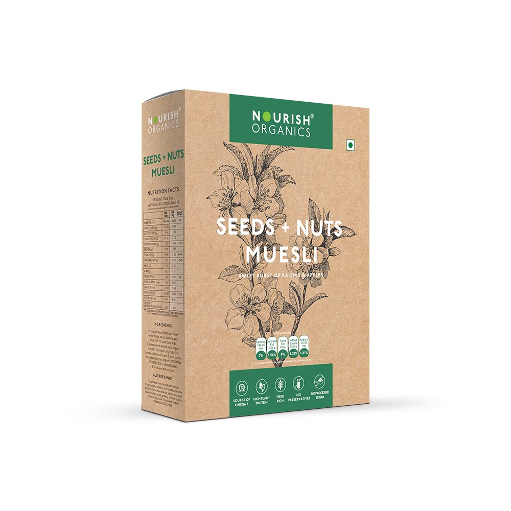 Nourish Organics Seeds and Nuts Muesli 300g Pack | Healthy and Nutritious Breakfast Cereals with Whole Nuts | No Refined Sugar | Clean Label (B07FGDSBRT) Amazon Price History, Amazon Price Tracker