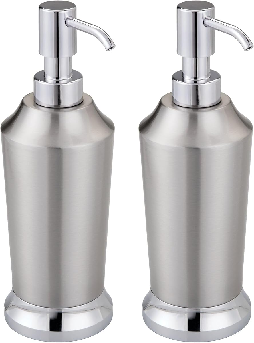 Dispensador de jabón de acero inoxidable, juego de 2, cepillado/cromado | Para baño, ducha