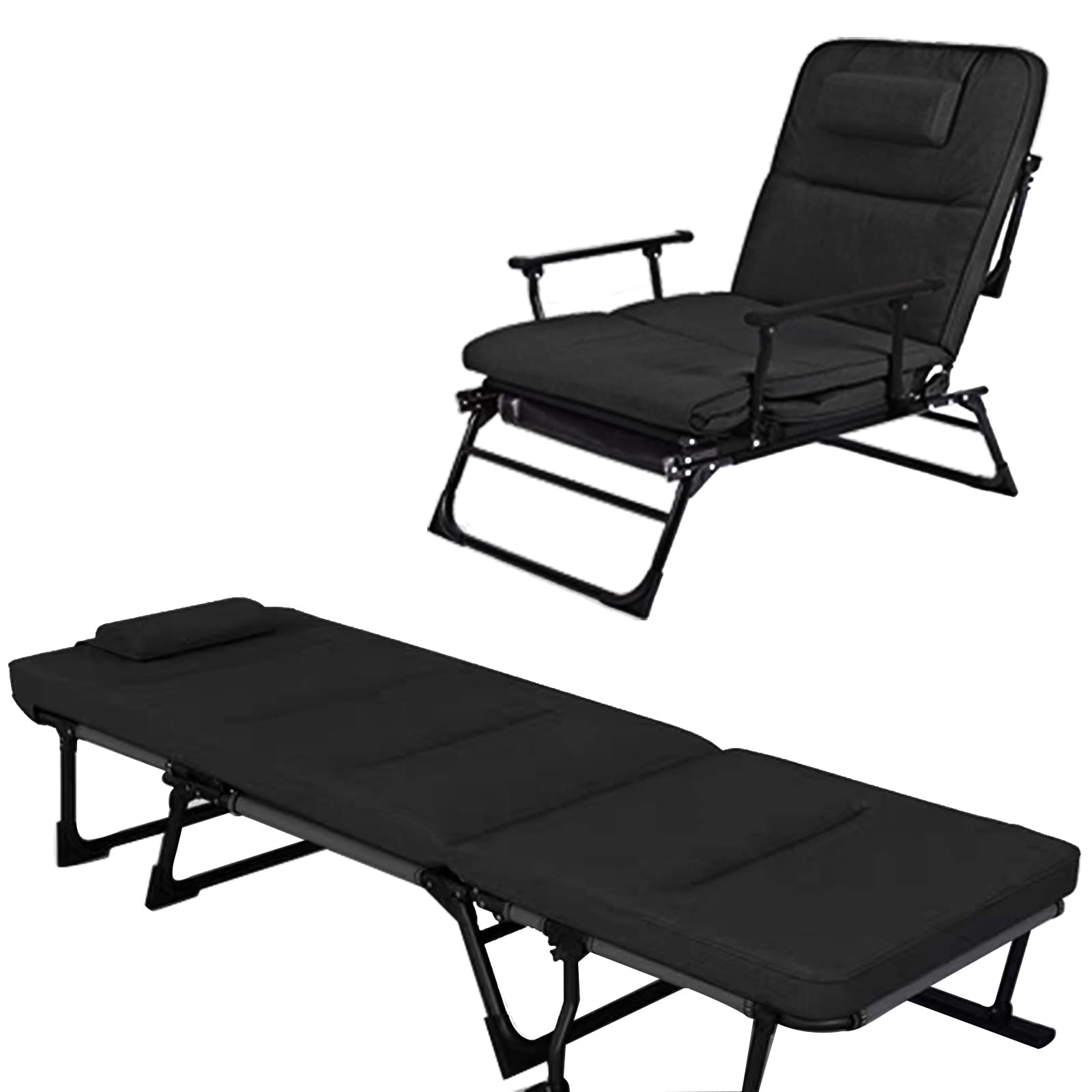 KINGBO Folding Bed Cot with Mattress for Adults, Adjustable 5-Position Folding Chaise Lounge Chair Outdoor, Portable Folding Bed Reclining Chair for Camping Pool Beach Patio Lawn Sun Tanning Office