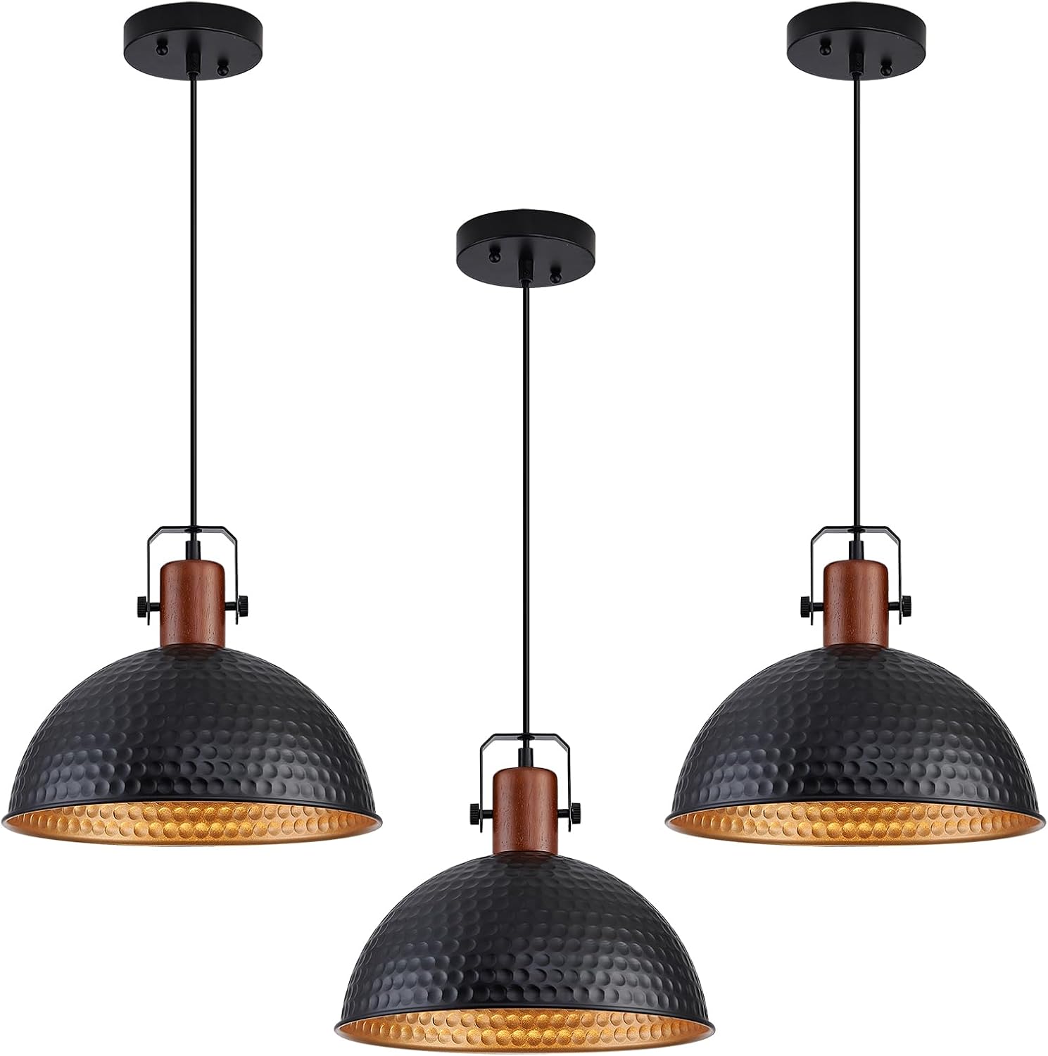 Luces colgantes negras de 12 pulgadas martilladas mate para isla de cocina, casa de campo industrial, altura ajustable, lámparas colgantes para