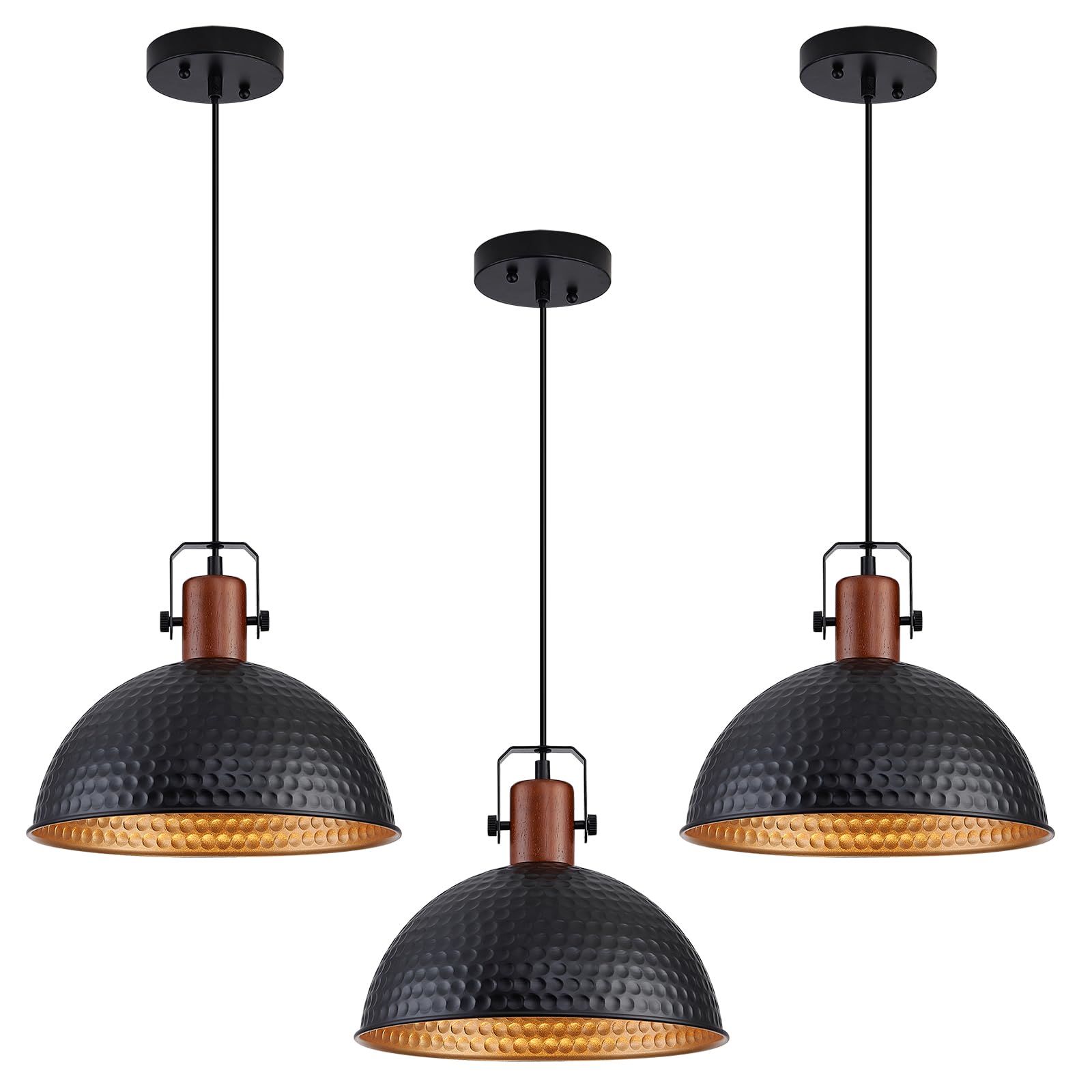 ALAISLYC 12 Inch Black Pendant Lights Hammered Matte Pendant Lights for Kitchen Island Industrial Farmhouse Adjustable Height Dome Hanging Light