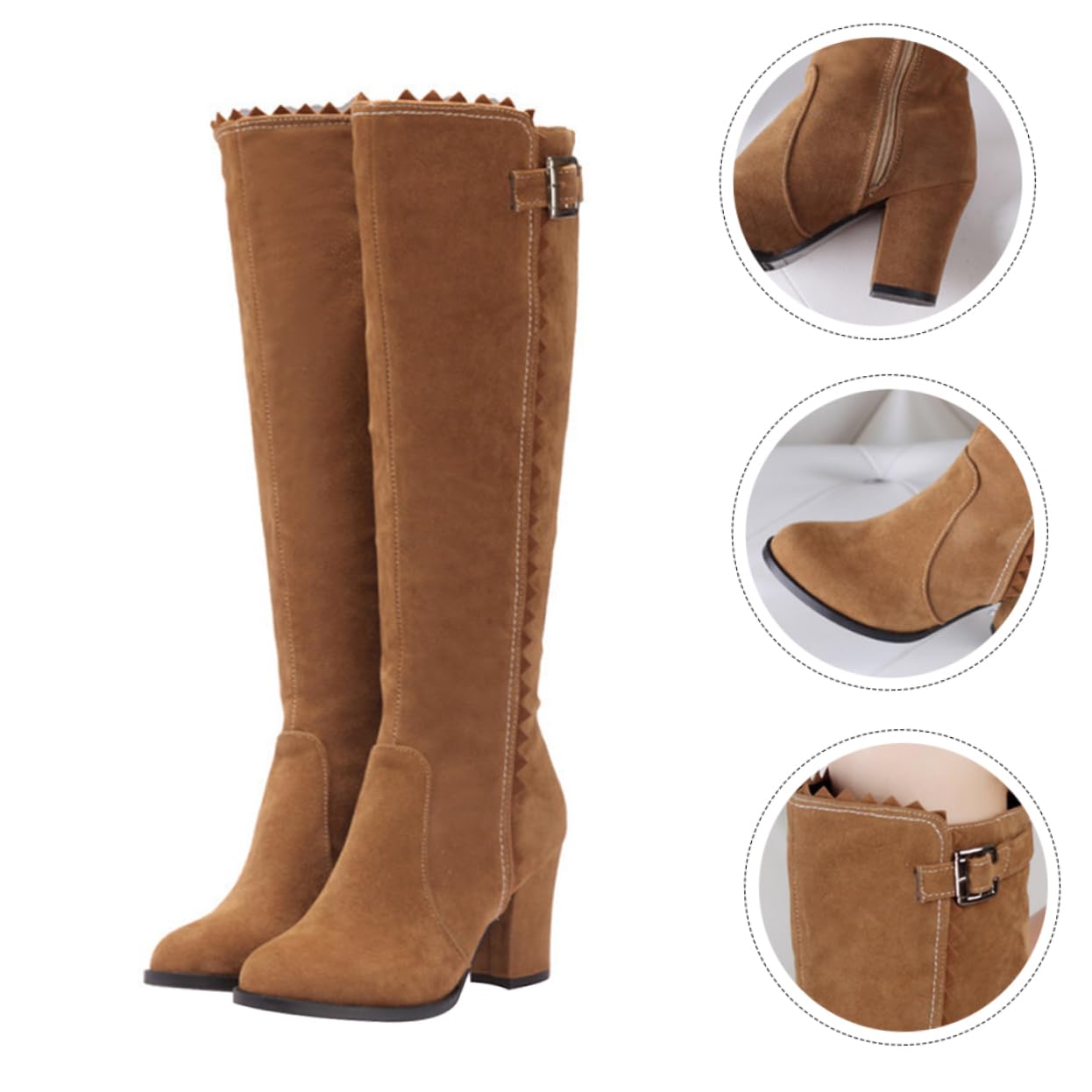 Botas Mujer Tacon Alto Botas Femeninas Botas De Ante Tacón Grueso Botas De Invierno Otoño Botas Largas Botas De Caballero Material De La : Caucho Light Brown